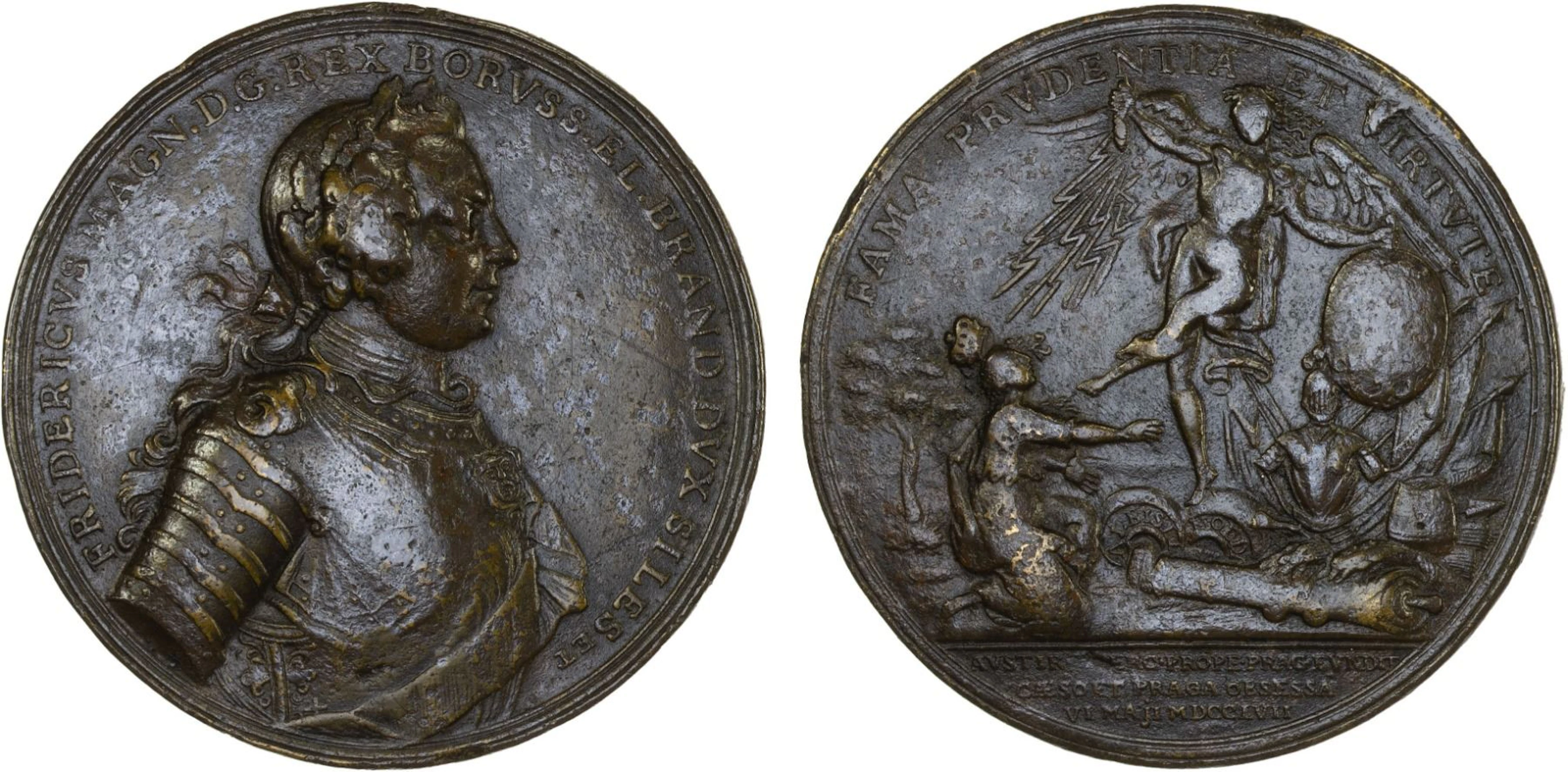 BRANDENBURG-PRUSSIA: Friedrich II, 1740-1786, AR medal (34.74g), 1757, F-VF