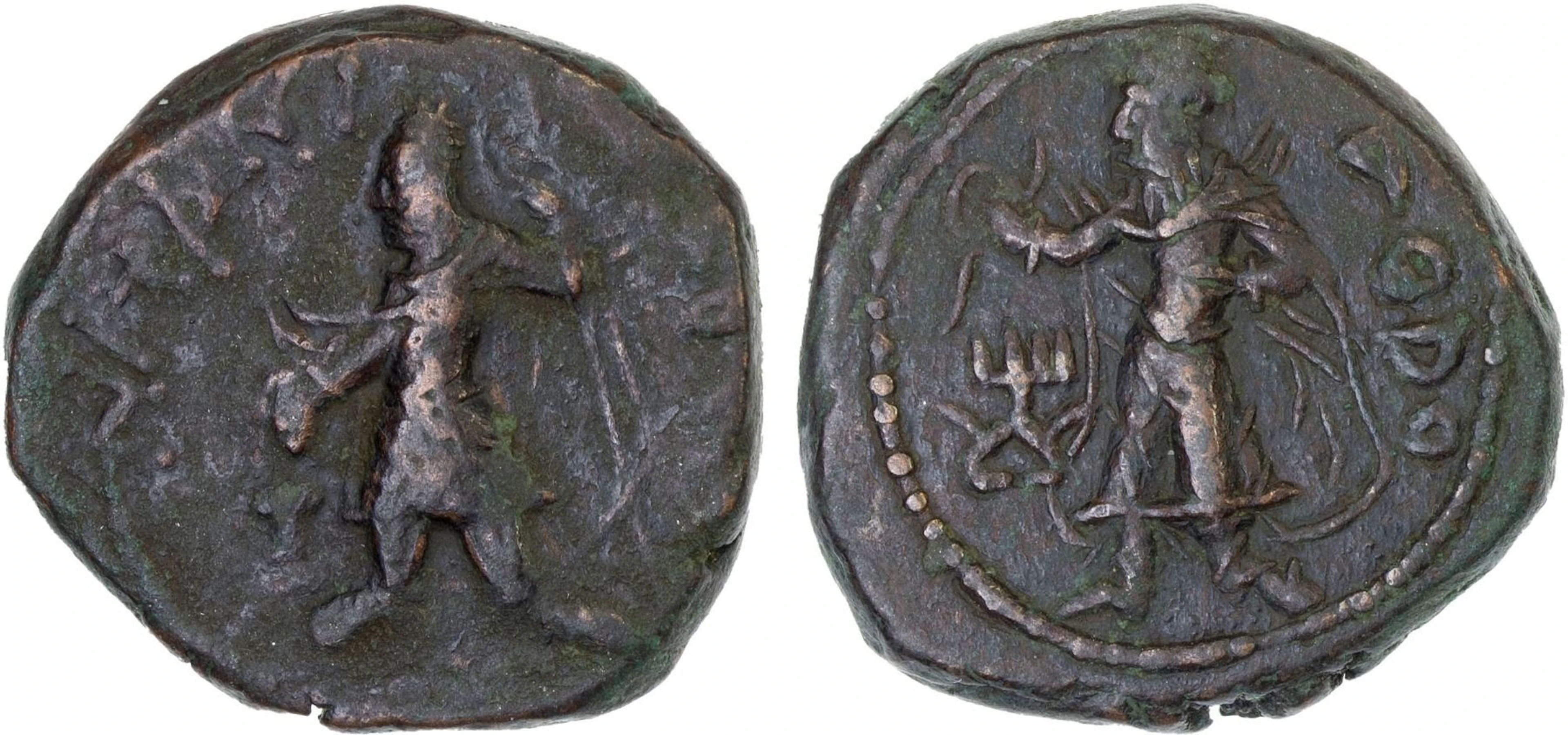 ANCIENT INDIA: KUSHAN: Kanishka I, 127-151, AE tetradrachm (17.62g), VF