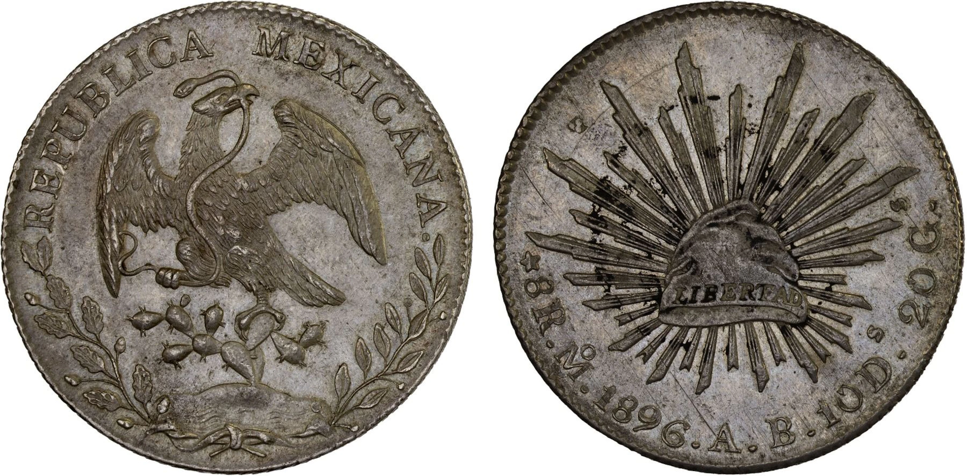 CHINA: CHOPMARKED COINS: MEXICO: Republic, AR 8 reales, 1896-Mo, AU