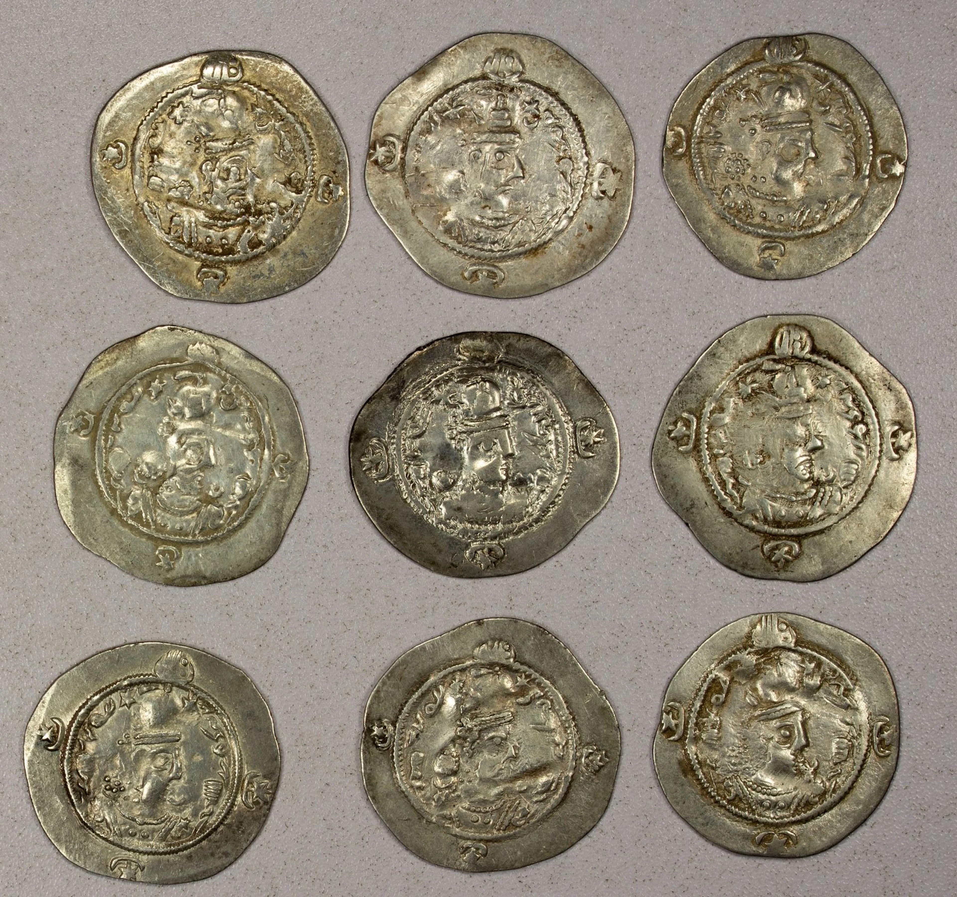 ANCIENT PERSIA: SASANIAN KINGDOM: Hormizd IV, 579-590, LOT of 9 silver drachms