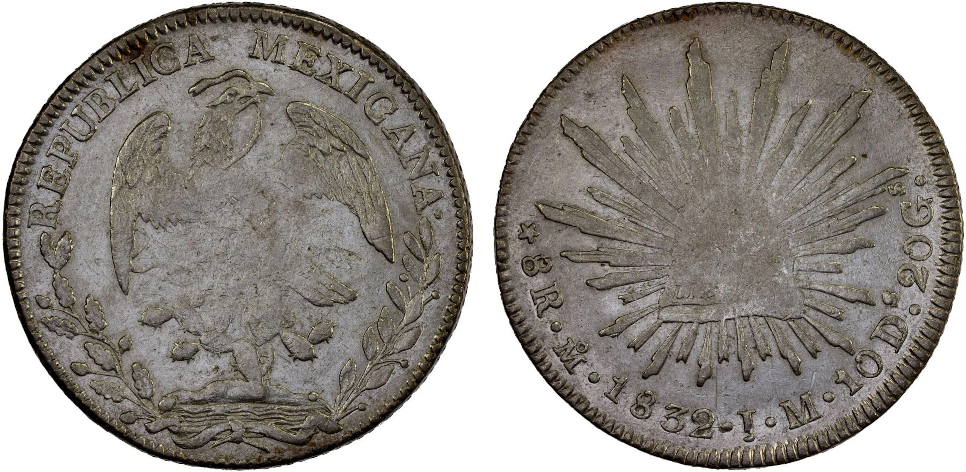 MEXICO: Republic, AR 8 reales (26.85g), 1832-Mo, XF