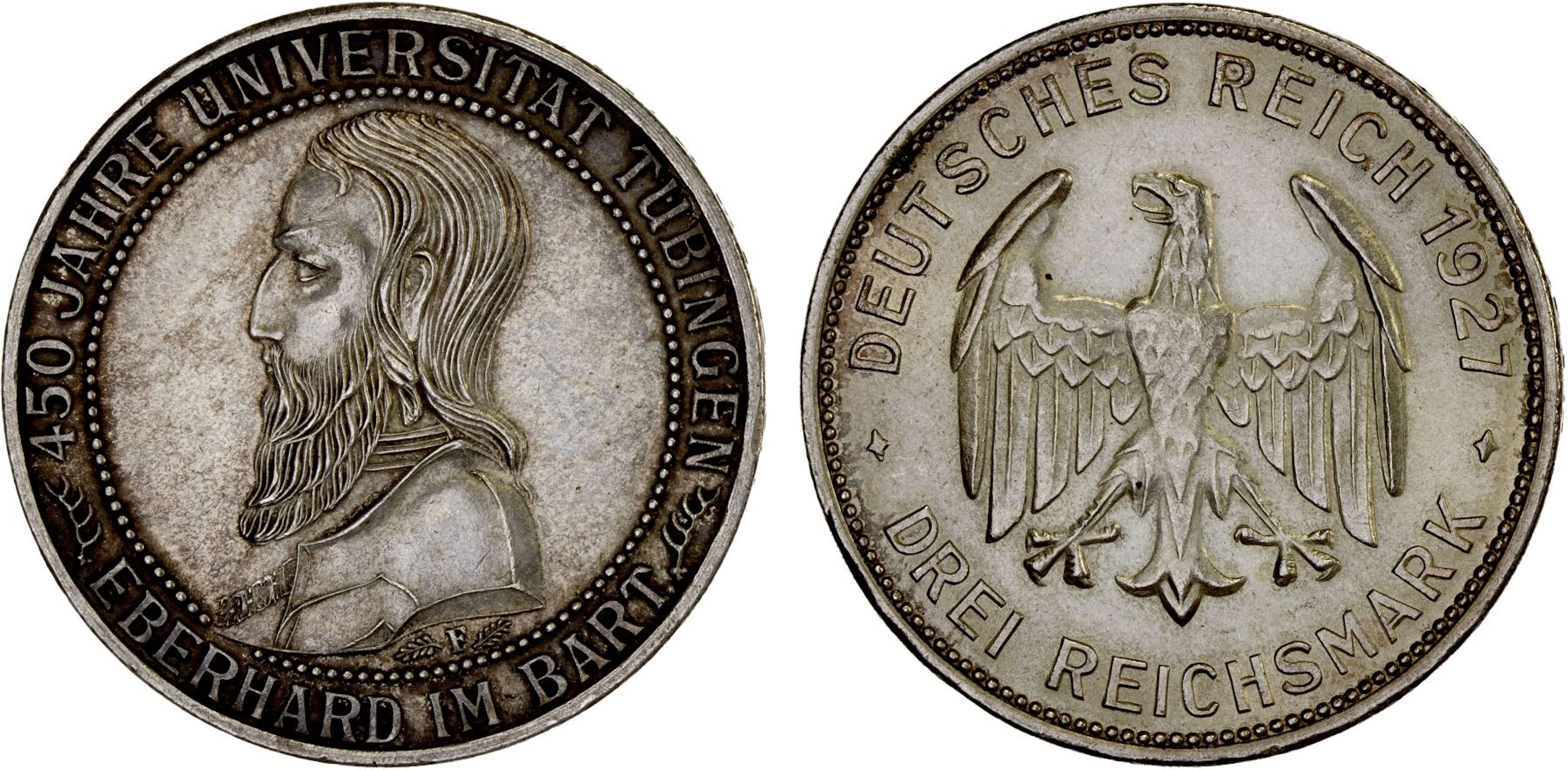 GERMANY: Weimar Republic, AR 3 reichsmark, 1927-F, Unc