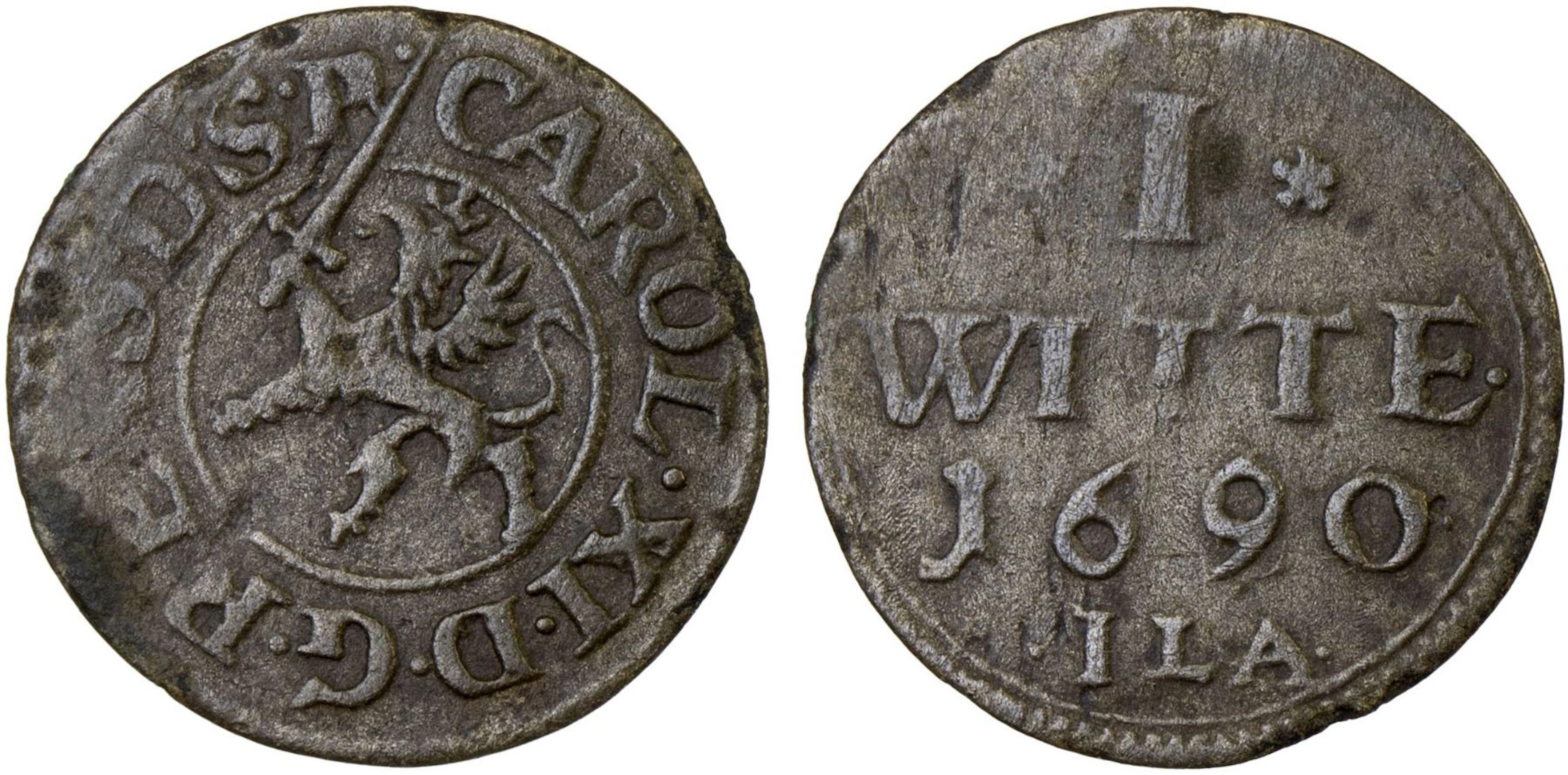 SWEDEN: Pomerania: Karl XI, 1660-1697, AR witten (1/192 thaler), 1690, VF