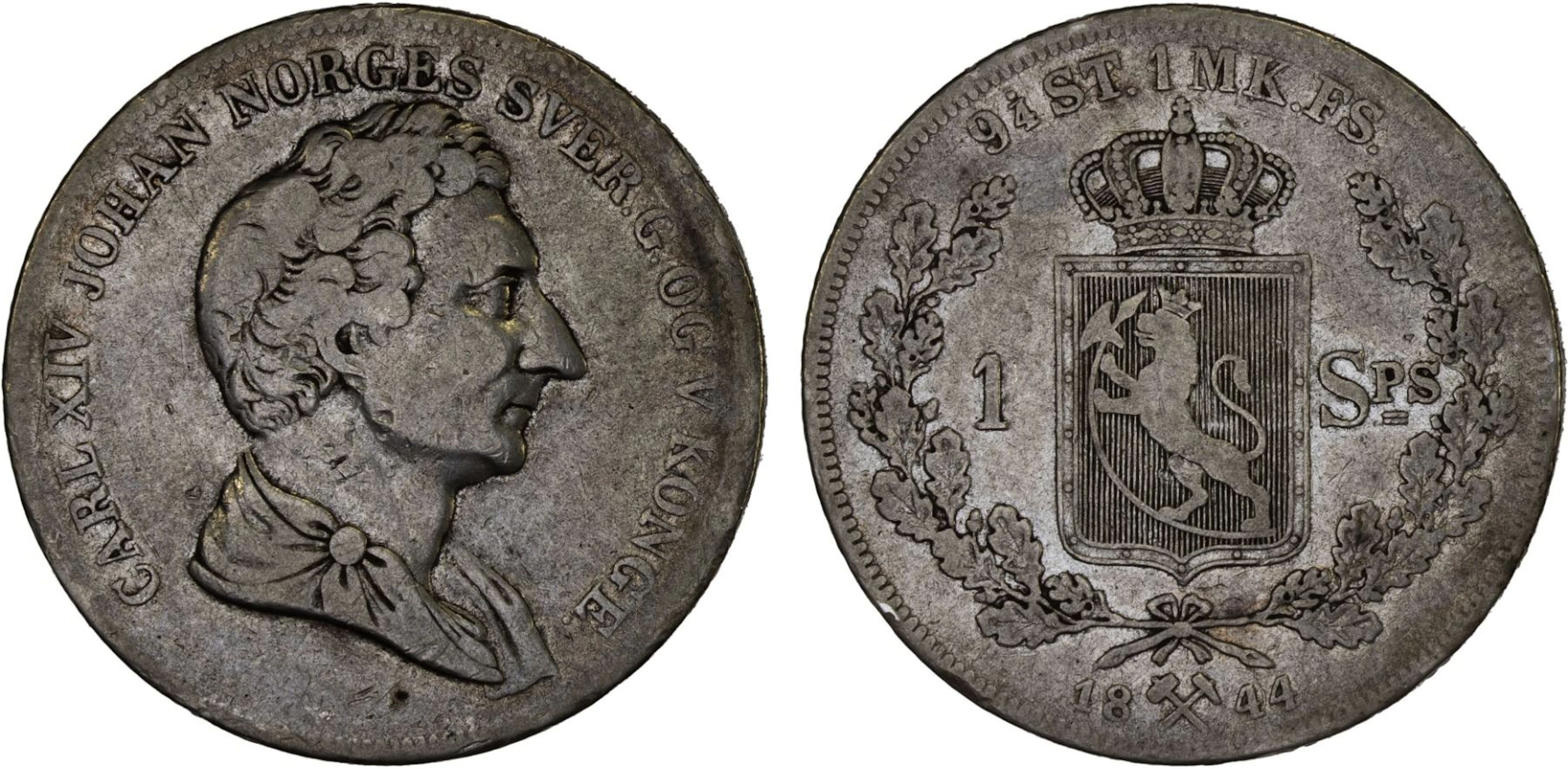 NORWAY: Carl XIV Johan, 1818-1844, AR specie daler, 1844, VF