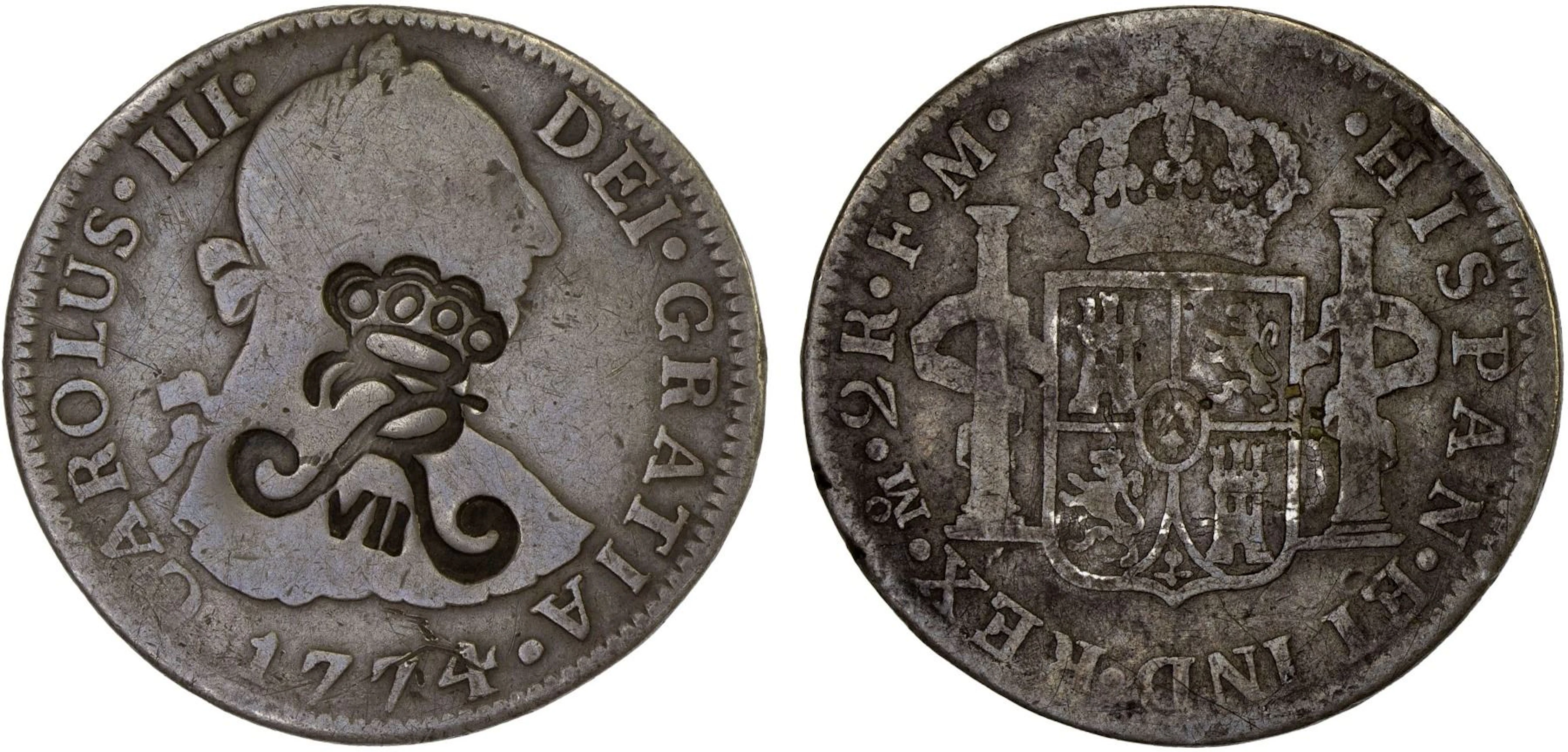 DANISH WEST INDIES: Fantasy Countermarks, AR 2 reales, ND, VF