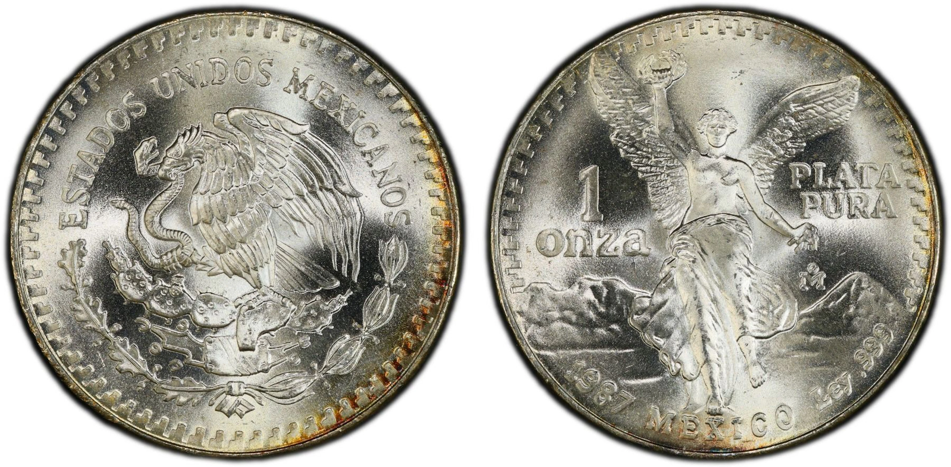 MEXICO: Estados Unidos, AR onza, 1987-Mo, PCGS MS67