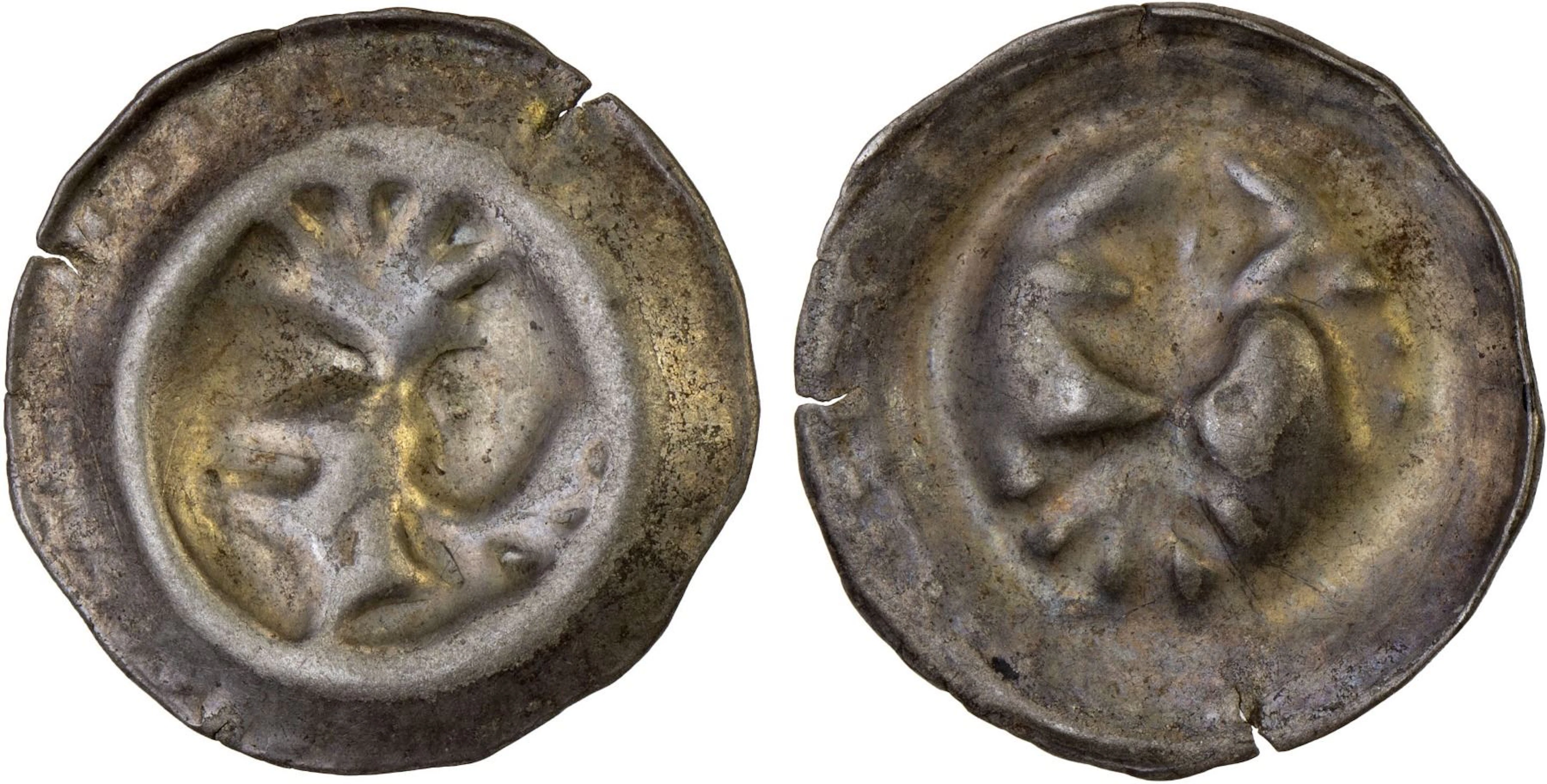 BRANDENBURG-PRUSSIA: Friedrich II, 1440-1471, AE denier bracteate