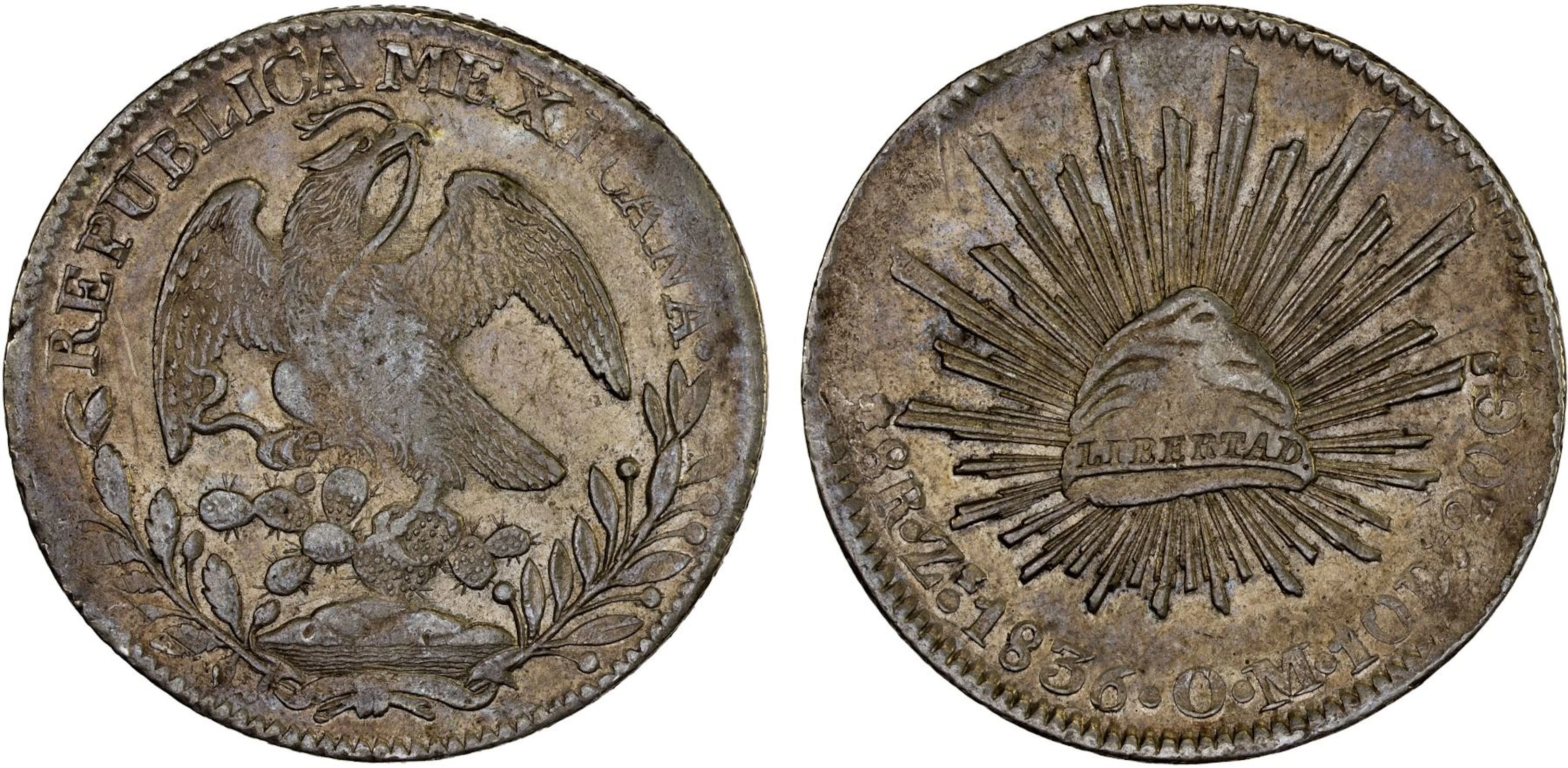 MEXICO: Republic, AR 8 reales (27.23g), 1836-Zs, XF
