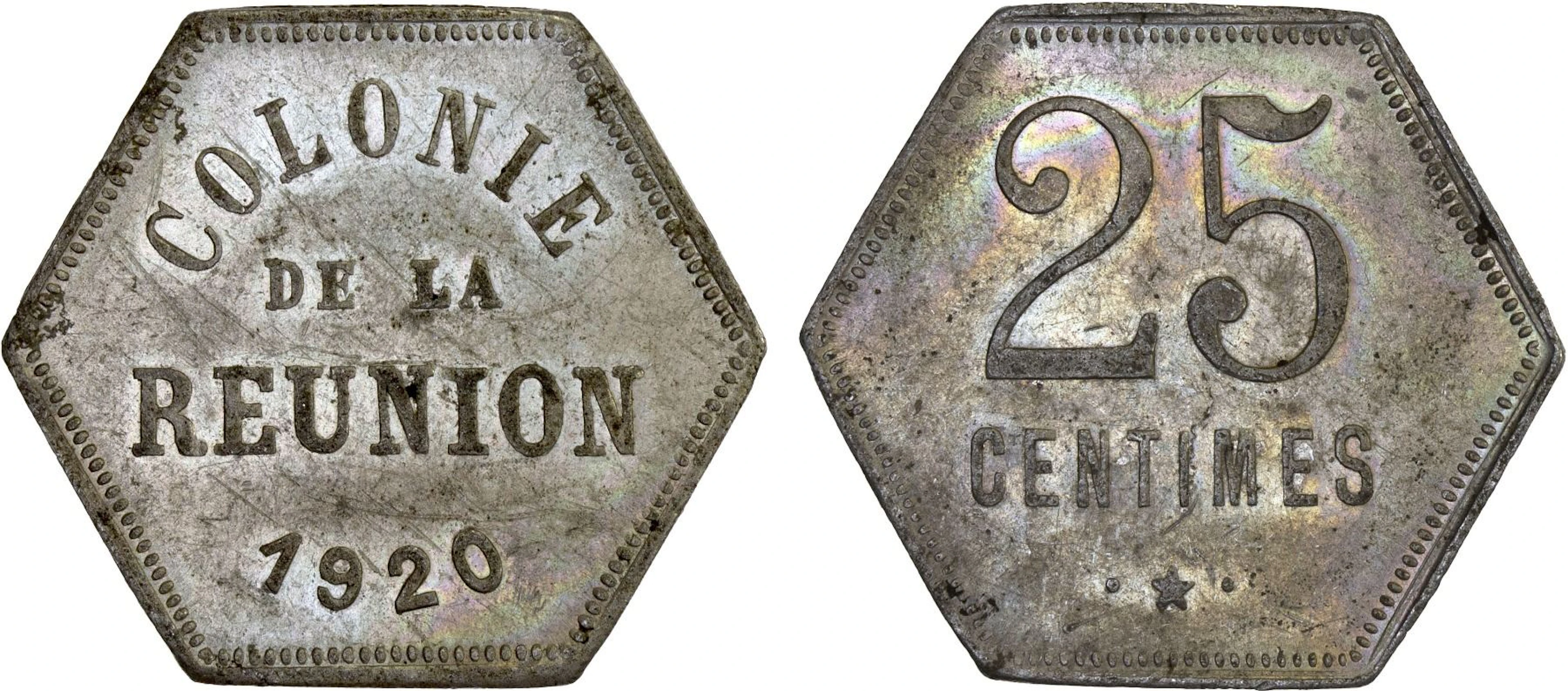 RÉUNION: French Colony, 25 centimes, 1920, AU