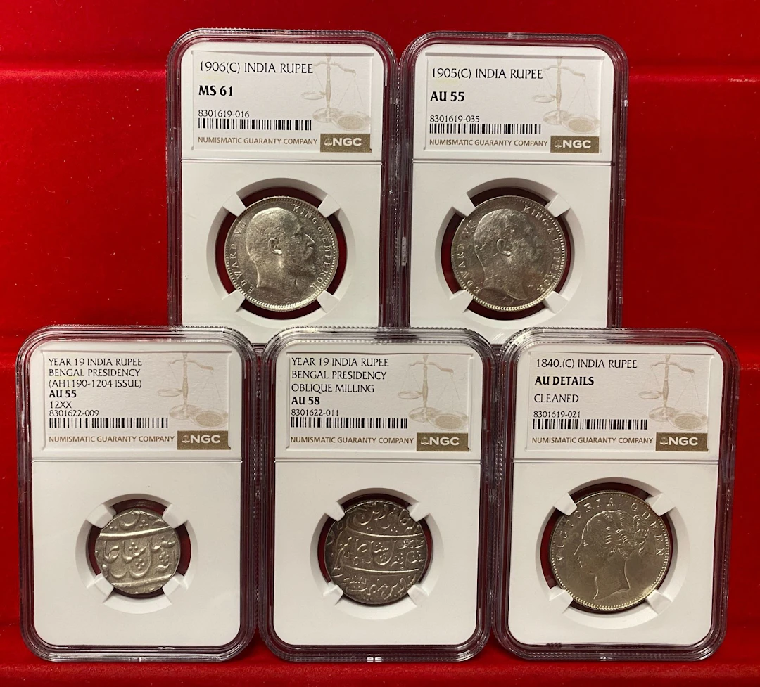 BRITISH INDIA: LOT of 5 certified AR rupees