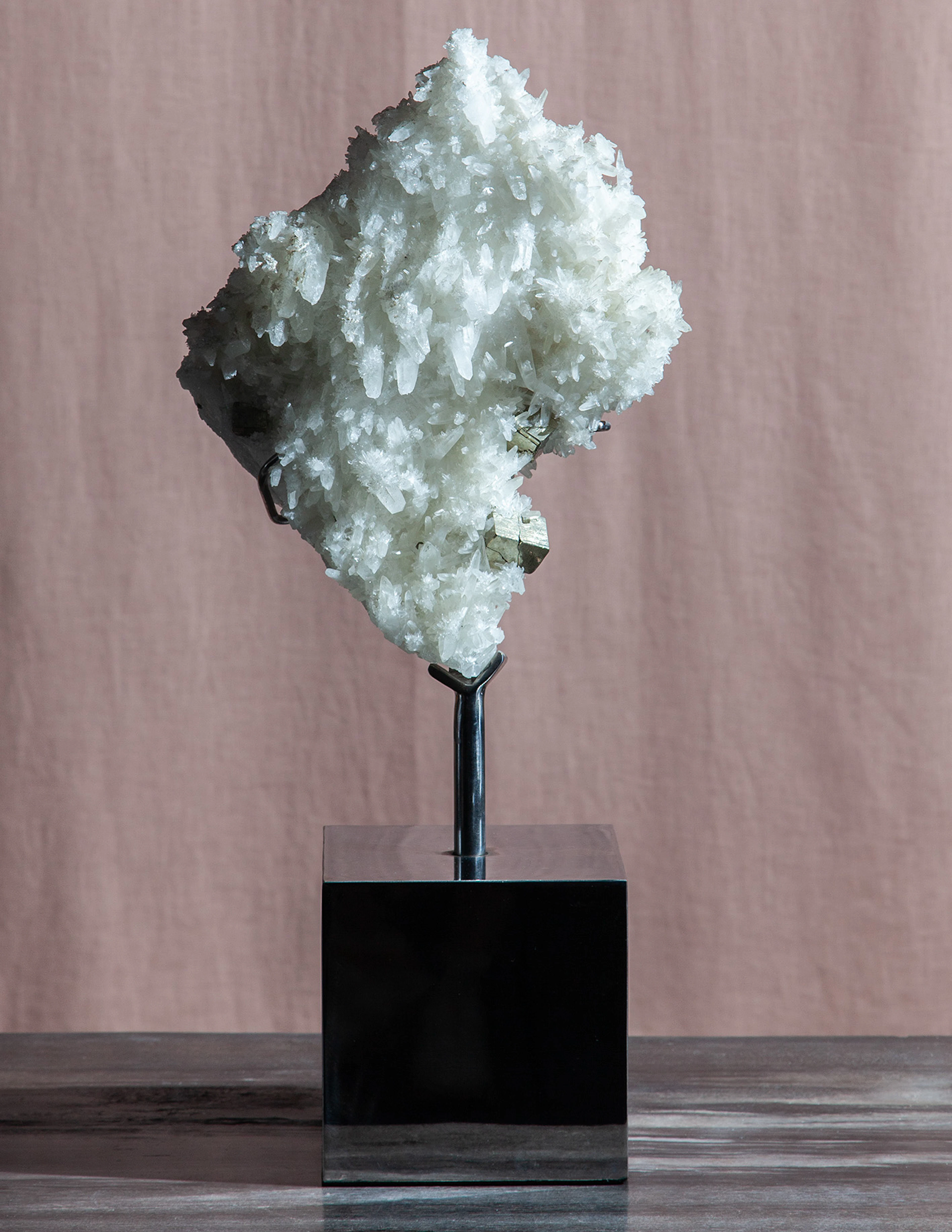 Mounted Pyrite & Quartz Cluster