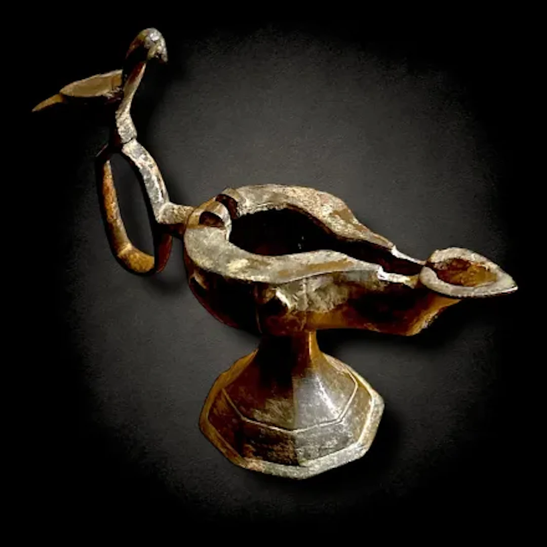 Byzantine /Seljuk Bronze Oil Lamp w Bird Finial