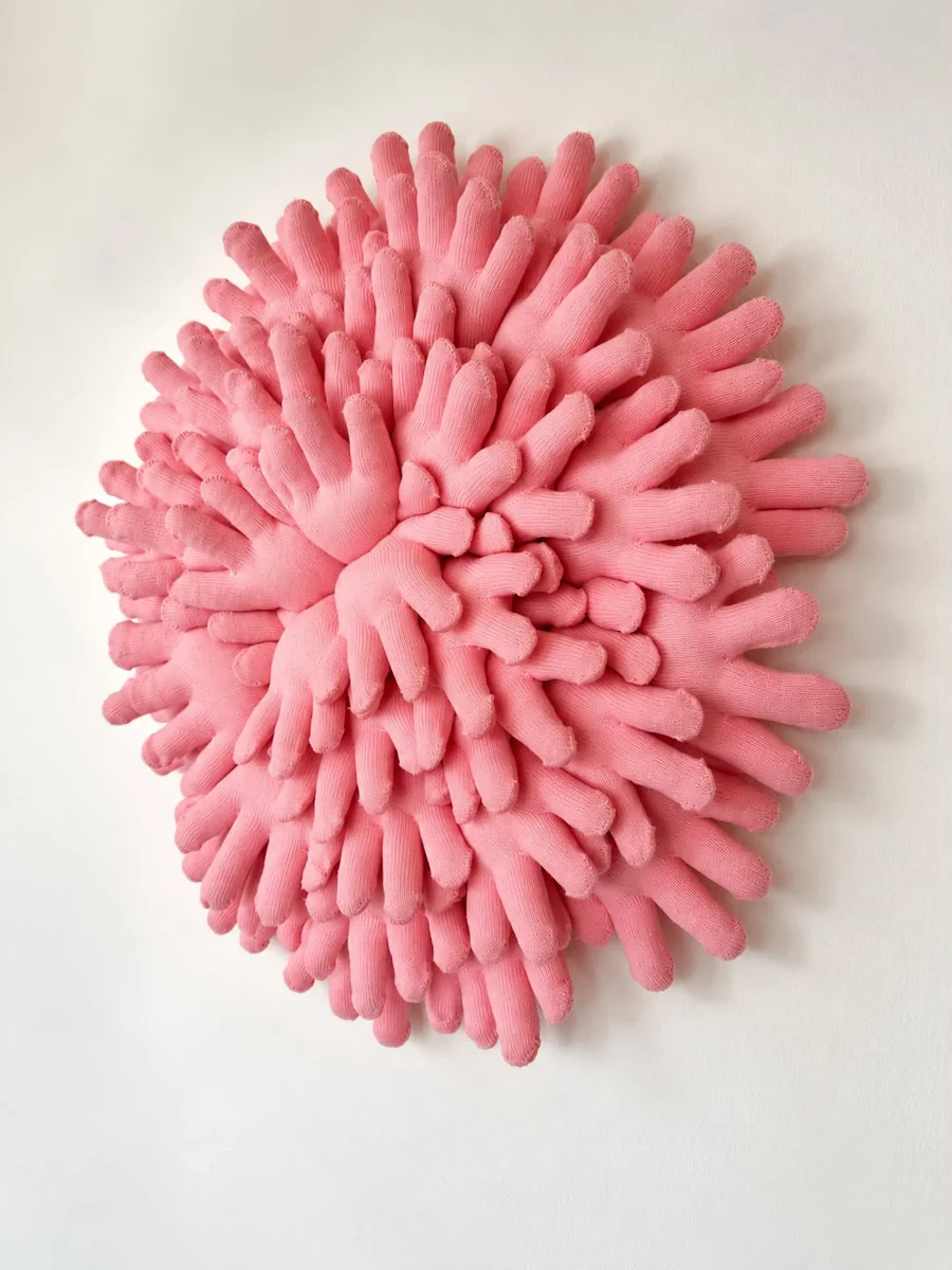 Sculpture in wool on wood "HANDS, pink xl size"