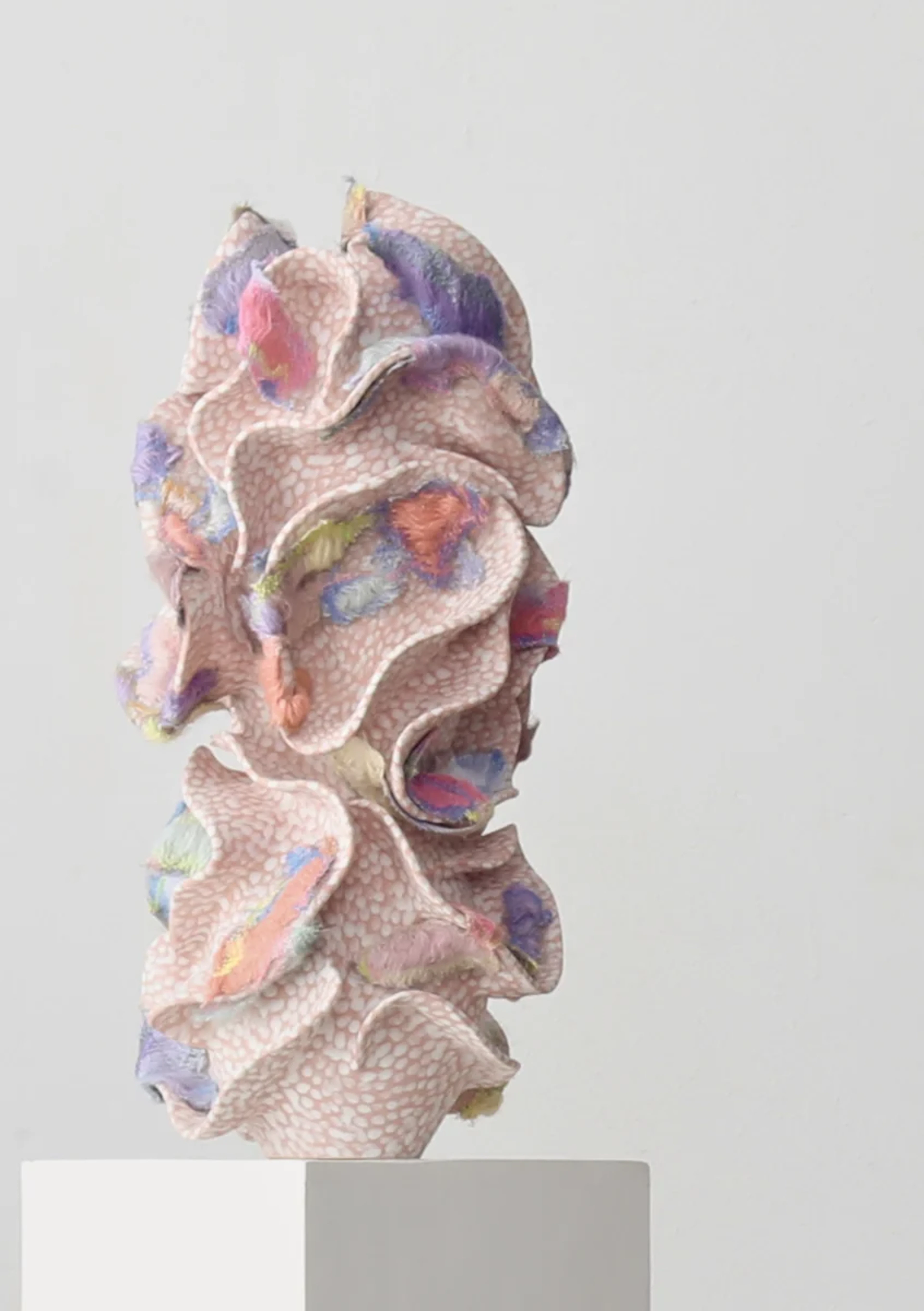 Sculpture, Embroidered silk, sculpture in glazed stoneware, cashmere,silk