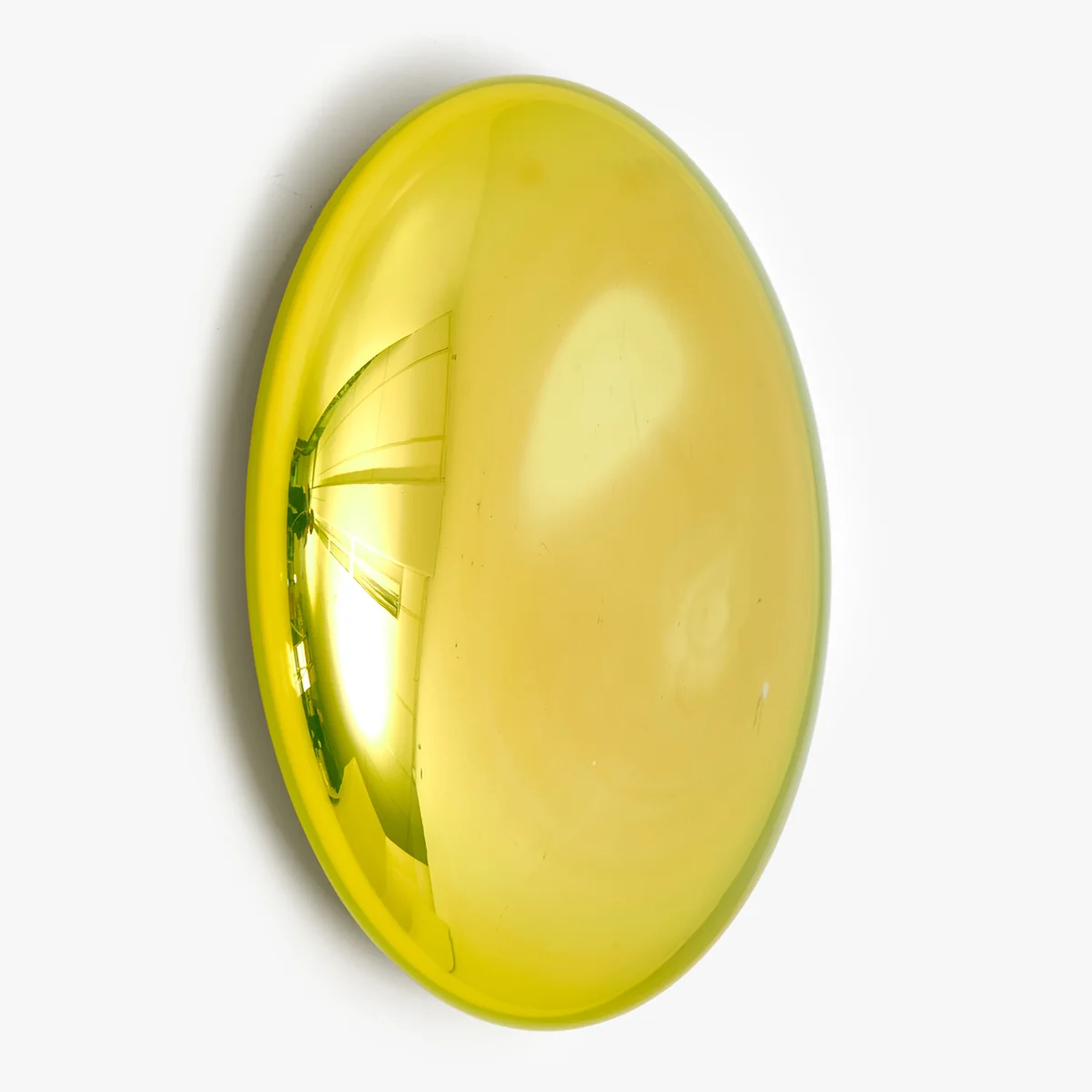 Glass wall sculpture, Round Flat Yellow, handmade