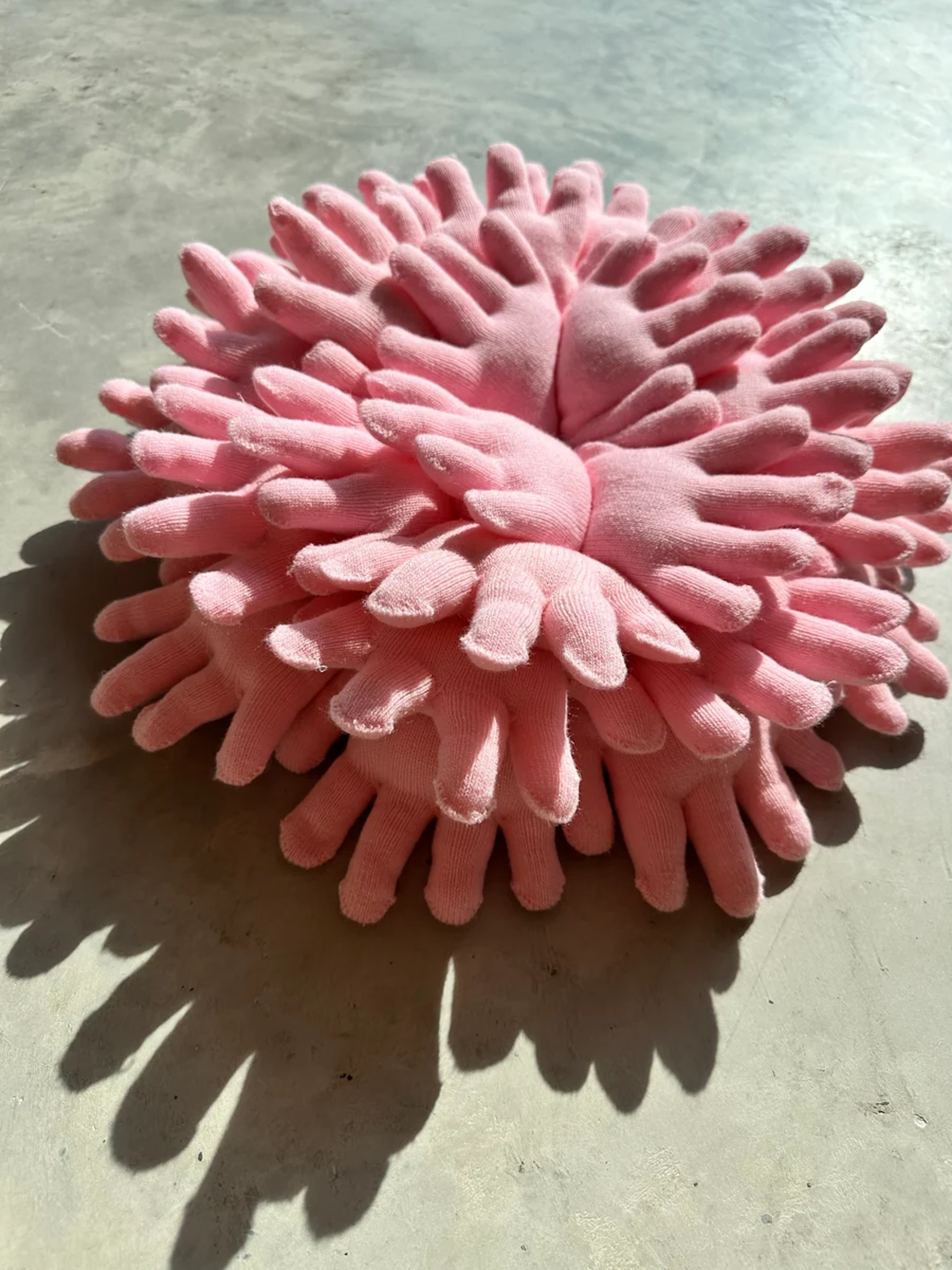Sculpture in wool on wood "HANDS, pink mid size