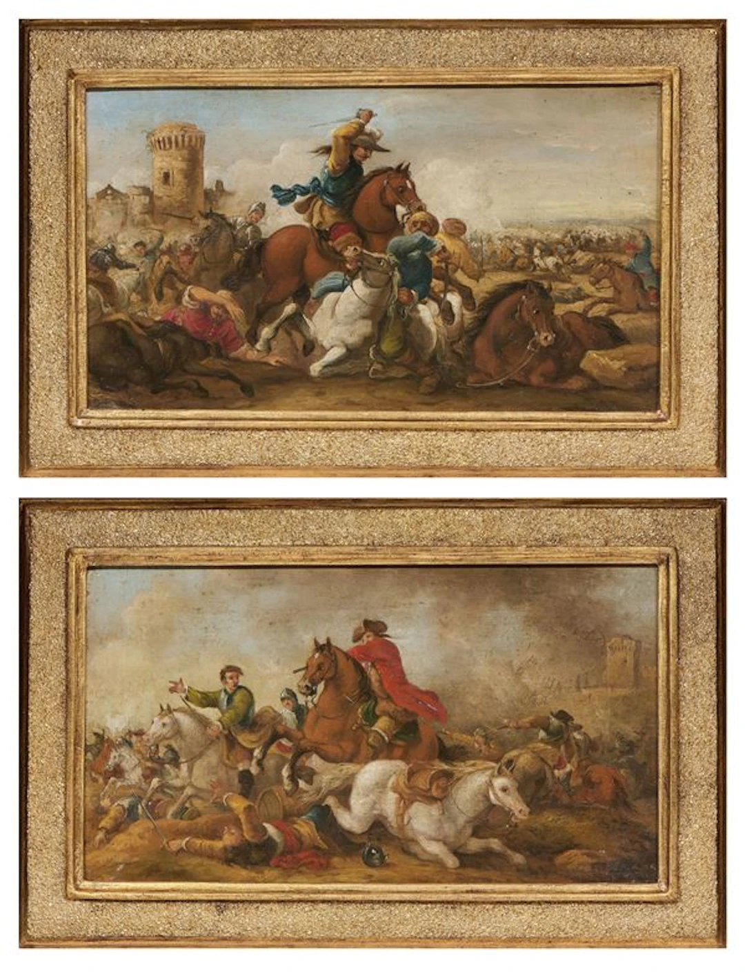 Due opere raffiguranti «Scena di battaglia» Scuola italiana del XIX secolo