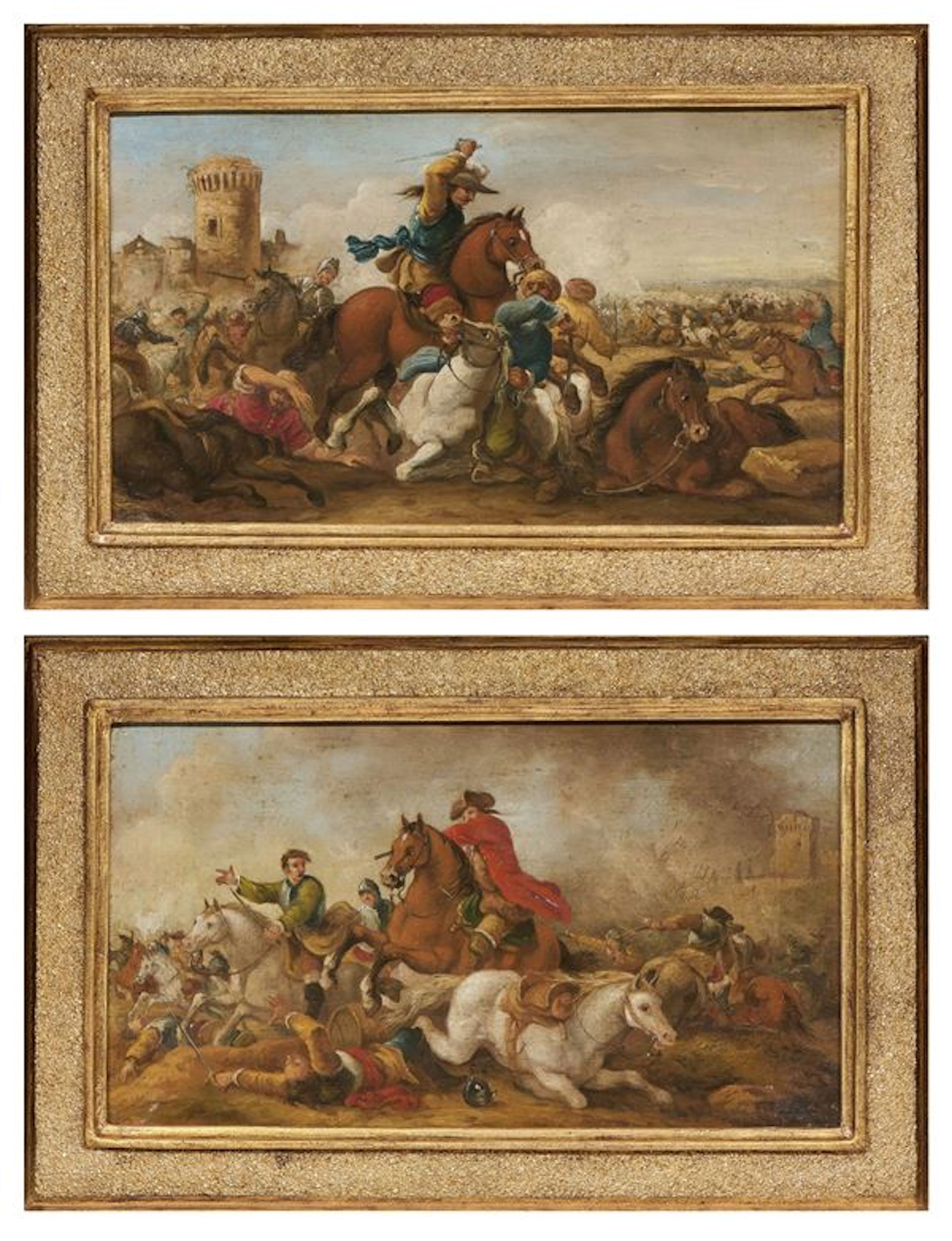 Due opere raffiguranti «Scena di battaglia» Scuola italiana del XIX secolo