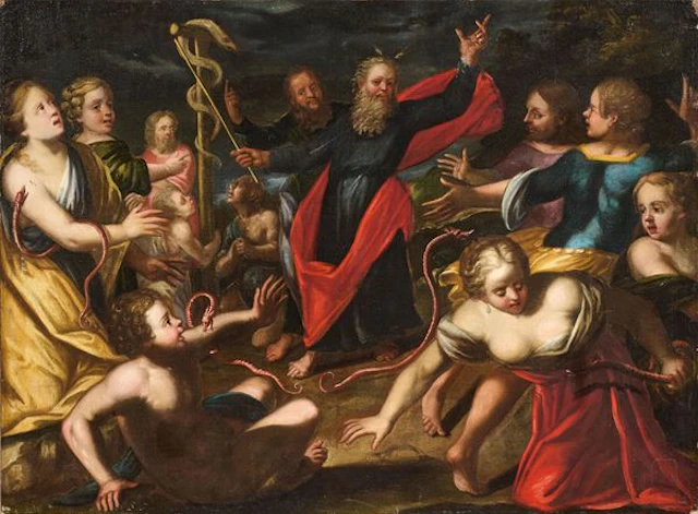Miracolo di Mosè con i serpenti Scuola lombardo-veneta fine XVII secolo