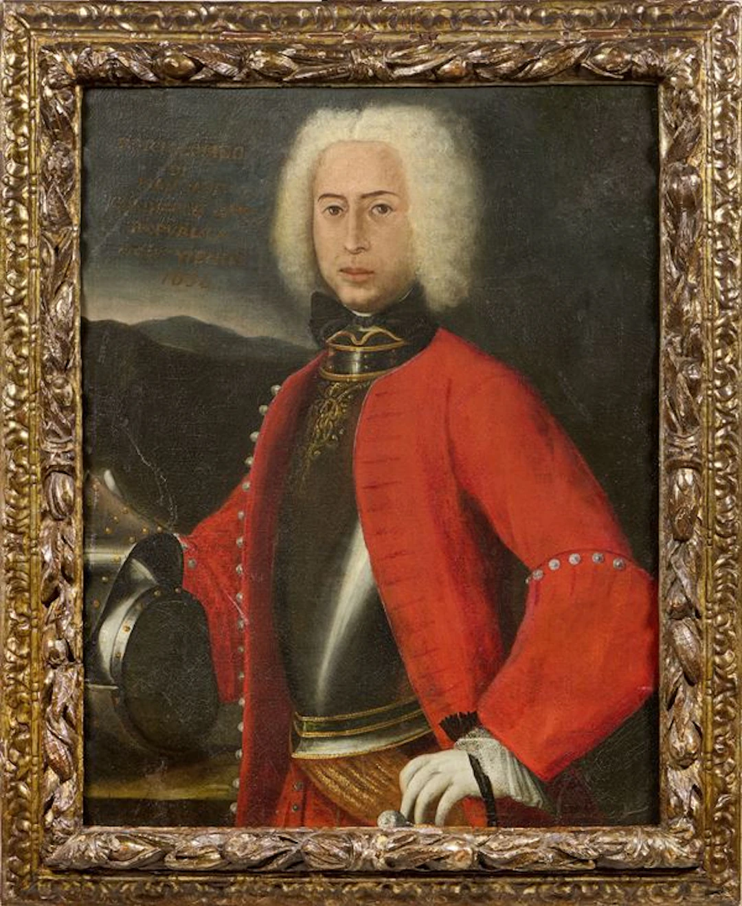 Ritratto di militare con corazza ed elmo Scuola Europa centrale inizio
