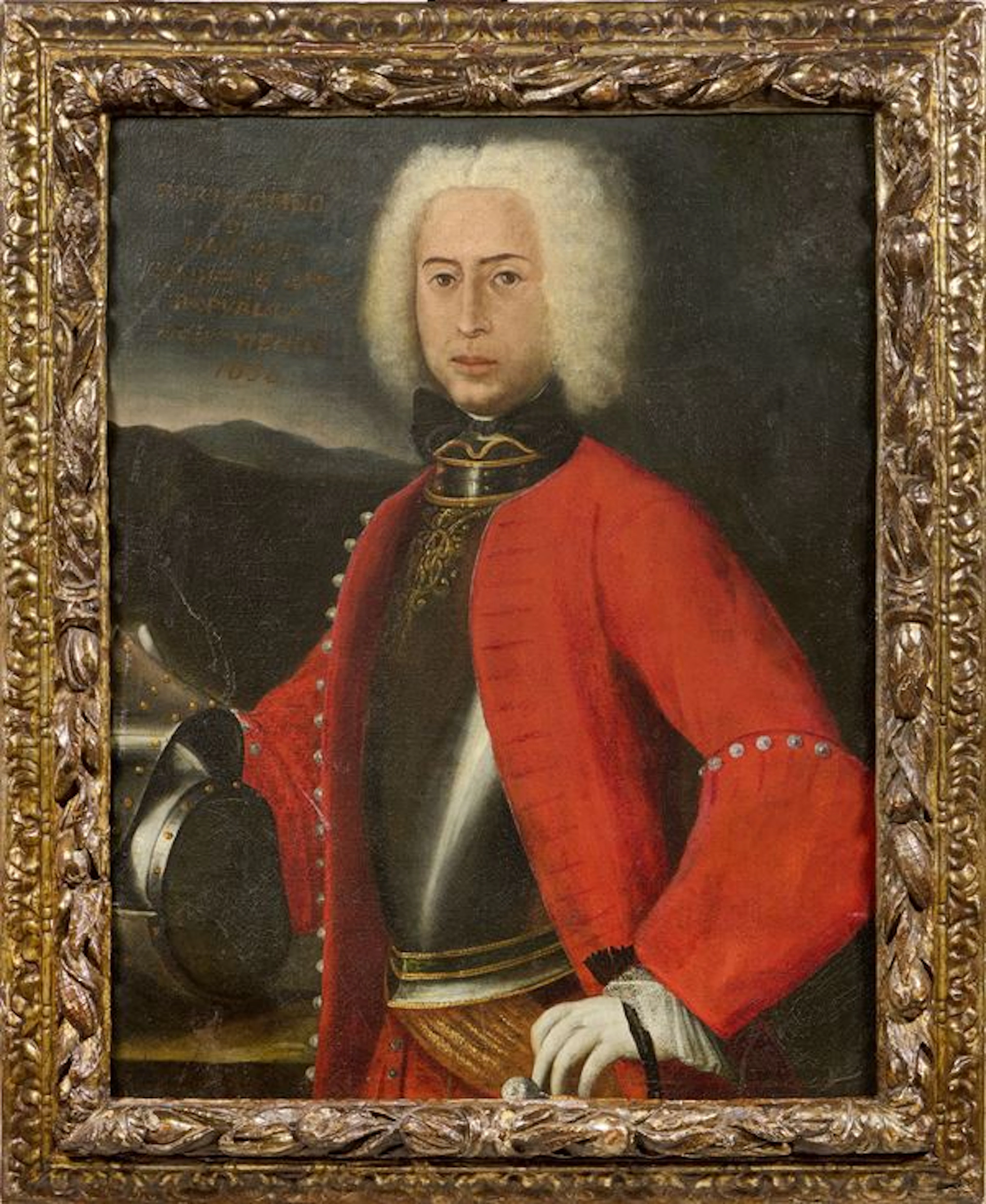 Ritratto di militare con corazza ed elmo Scuola Europa centrale inizio