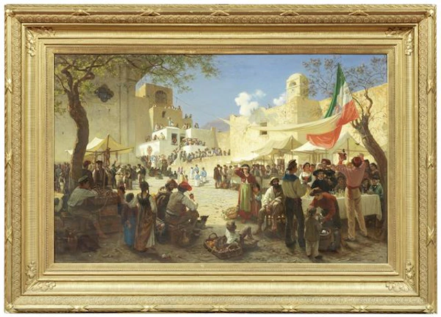 Scena di mercato (Scena risorgimentale con bandiera tricolore), 1871