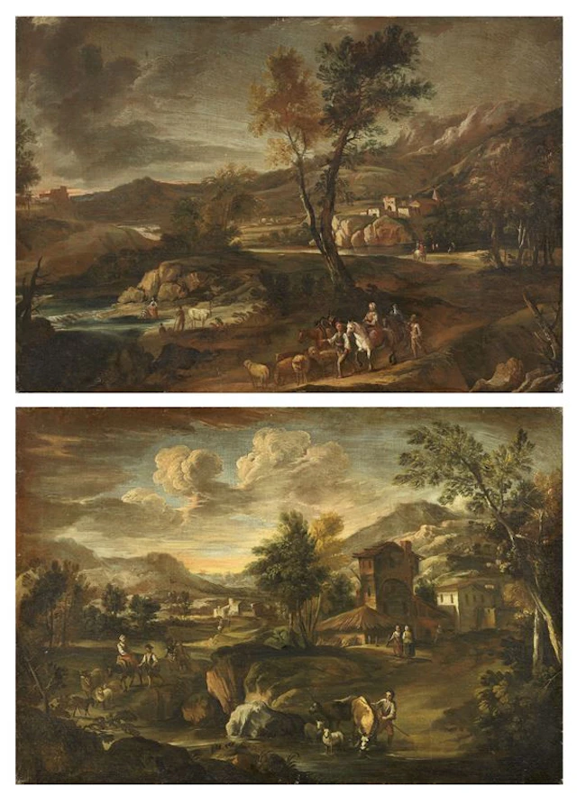 «Paesaggio fluviale con contadini e armenti» e «Paesaggio fluviale