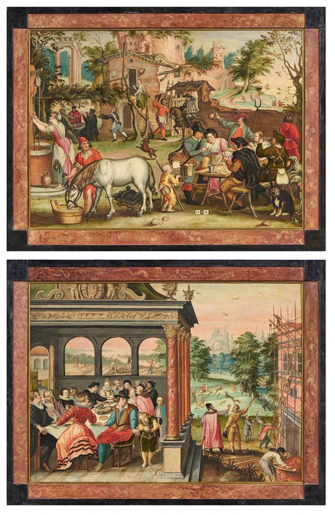 «Scena di gioco» e «Banchetto all'aperto» Hans Bol (attr. a) (Amsterdam