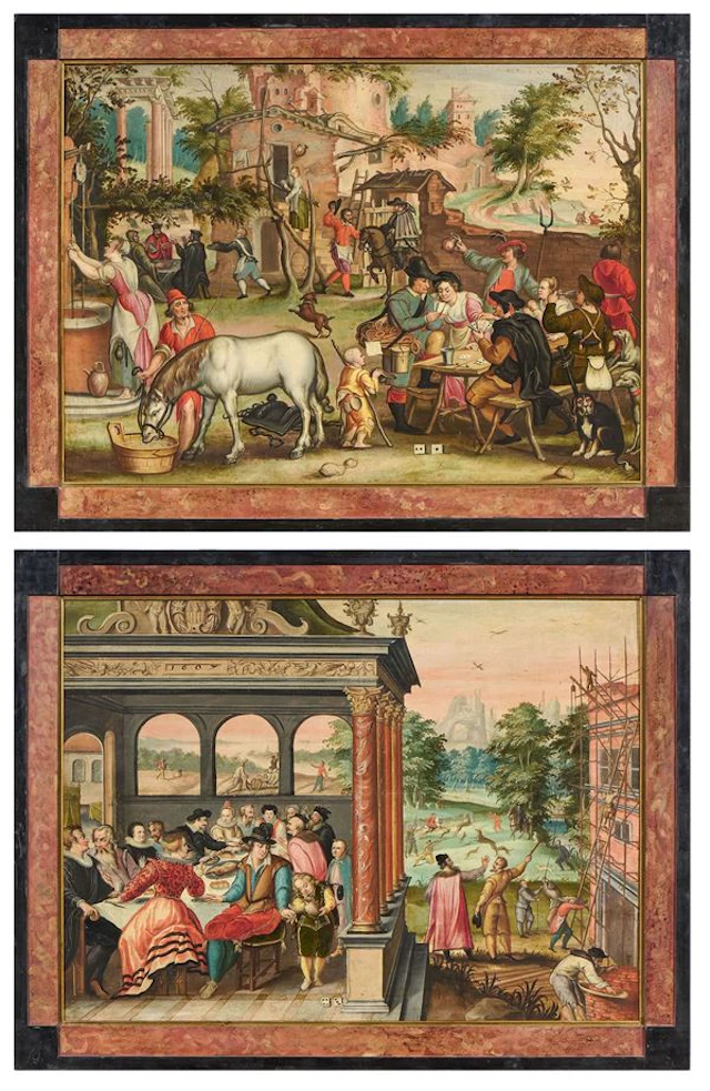 «Scena di gioco» e «Banchetto all'aperto» Hans Bol (attr. a) (Amsterdam