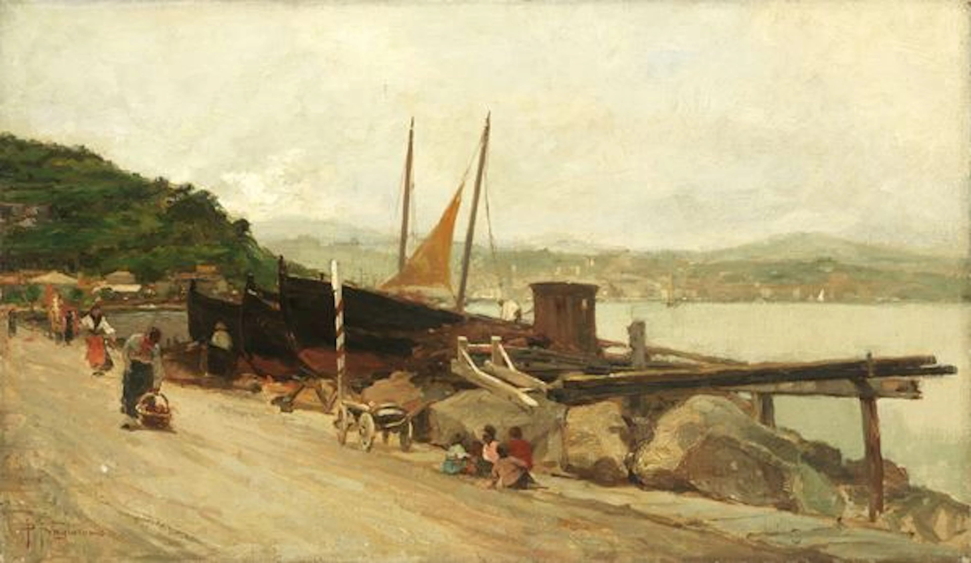 Le barche da pesca, 1890 ca. Pietro Fragiacomo (Trieste, 1856 - Venezia, 1922)