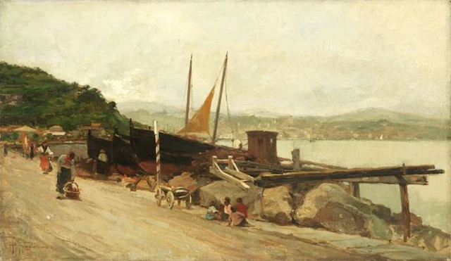 Le barche da pesca, 1890 ca. Pietro Fragiacomo (Trieste, 1856 - Venezia, 1922)