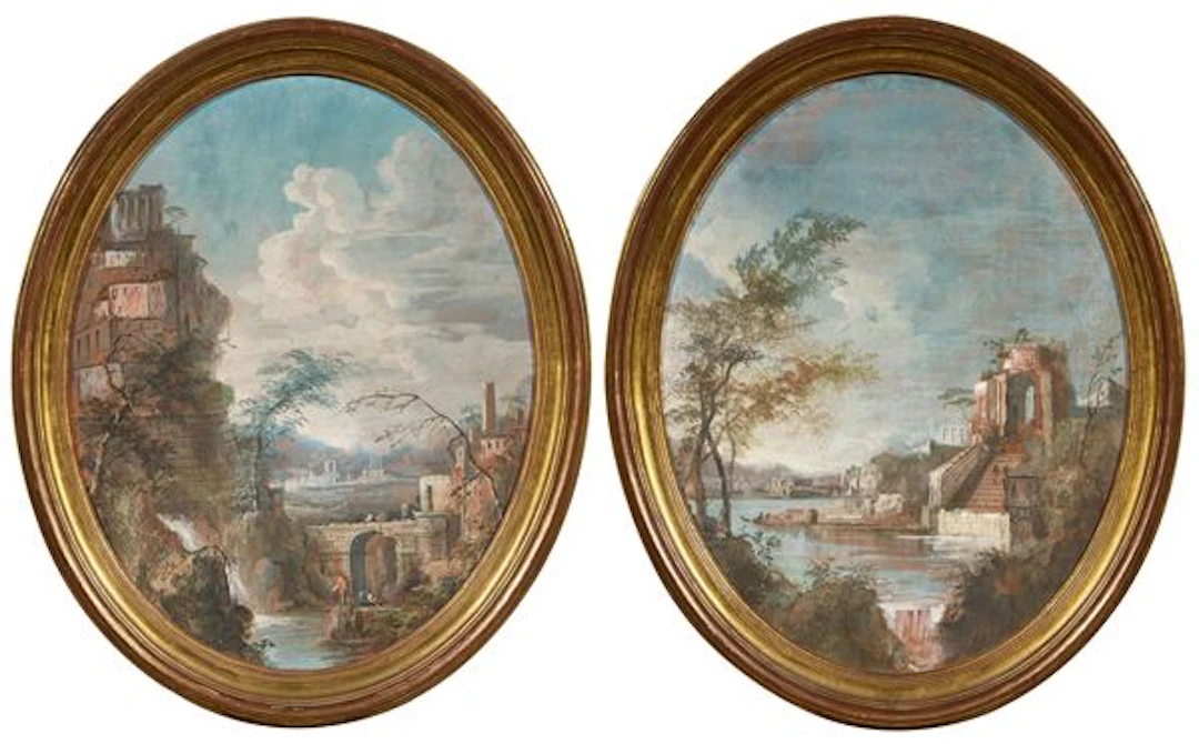 Due opere raffiguranti «Paesaggio con rovine» Ignoto fine XIX - inizio