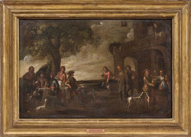 Sosta di un gruppo di viaggiatori presso una locanda Cornelis de Wael