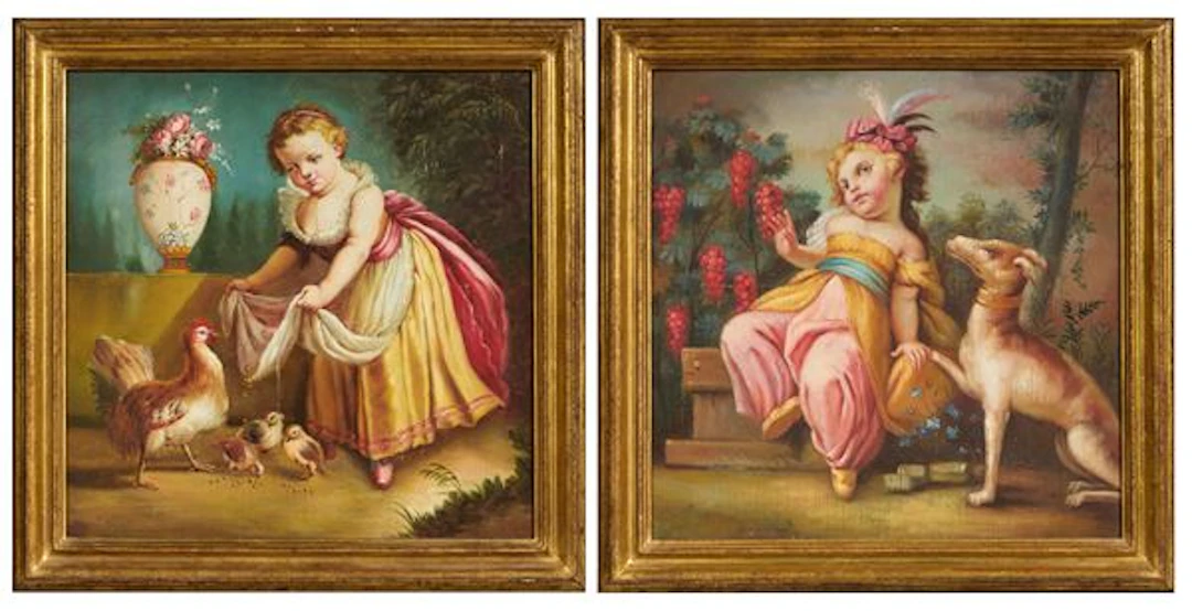 «Contadinella che nutre i pulcini» e «Bambina con levriero» Michele