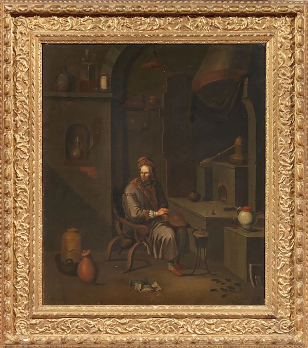 Alchimista nello studio Scuola fiamminga del XVII secolo