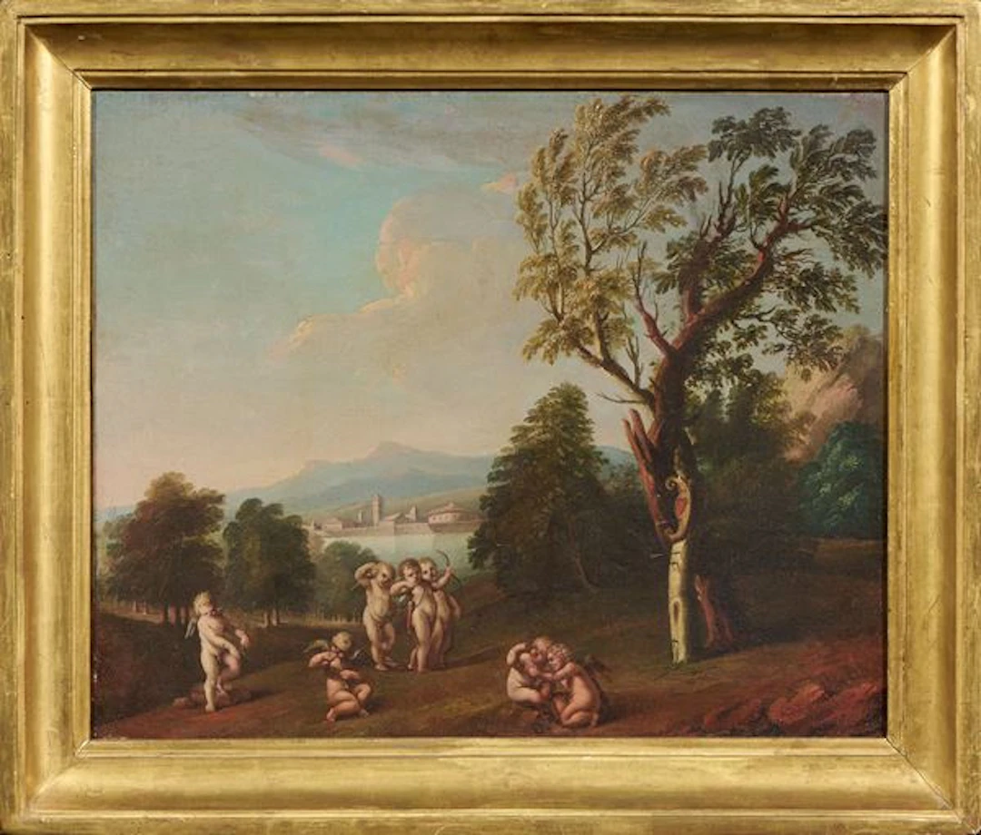 Corteggio agreste di amorini Scuola emiliana del XVIII secolo