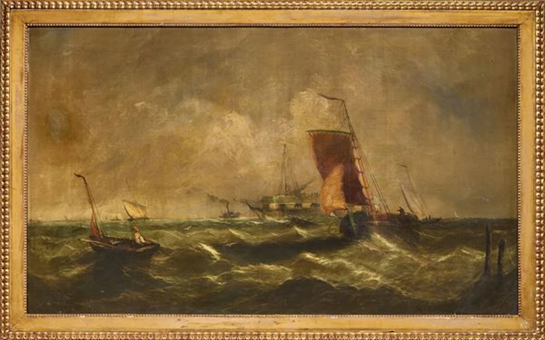 Marina con vascelli George Vincent (attr. a) (Norwich, 1796 - 1831)