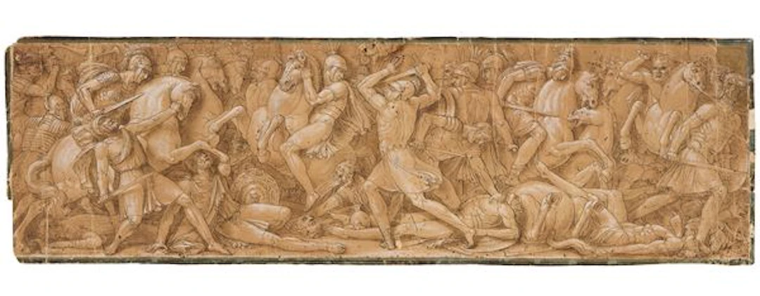 Scena di una battaglia tra antichi romani (da un fronte di sarcofago)
