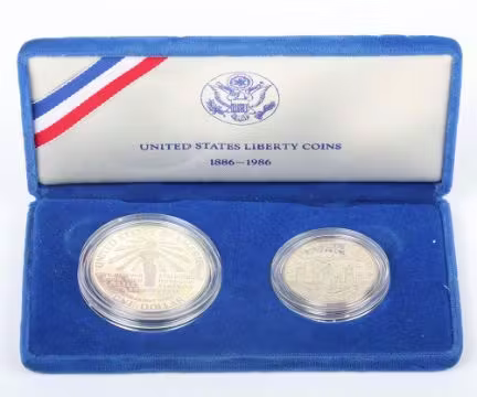 USA Liberty Coins, Silver Proof 1886-1986 Two Coin Set, Dollar and