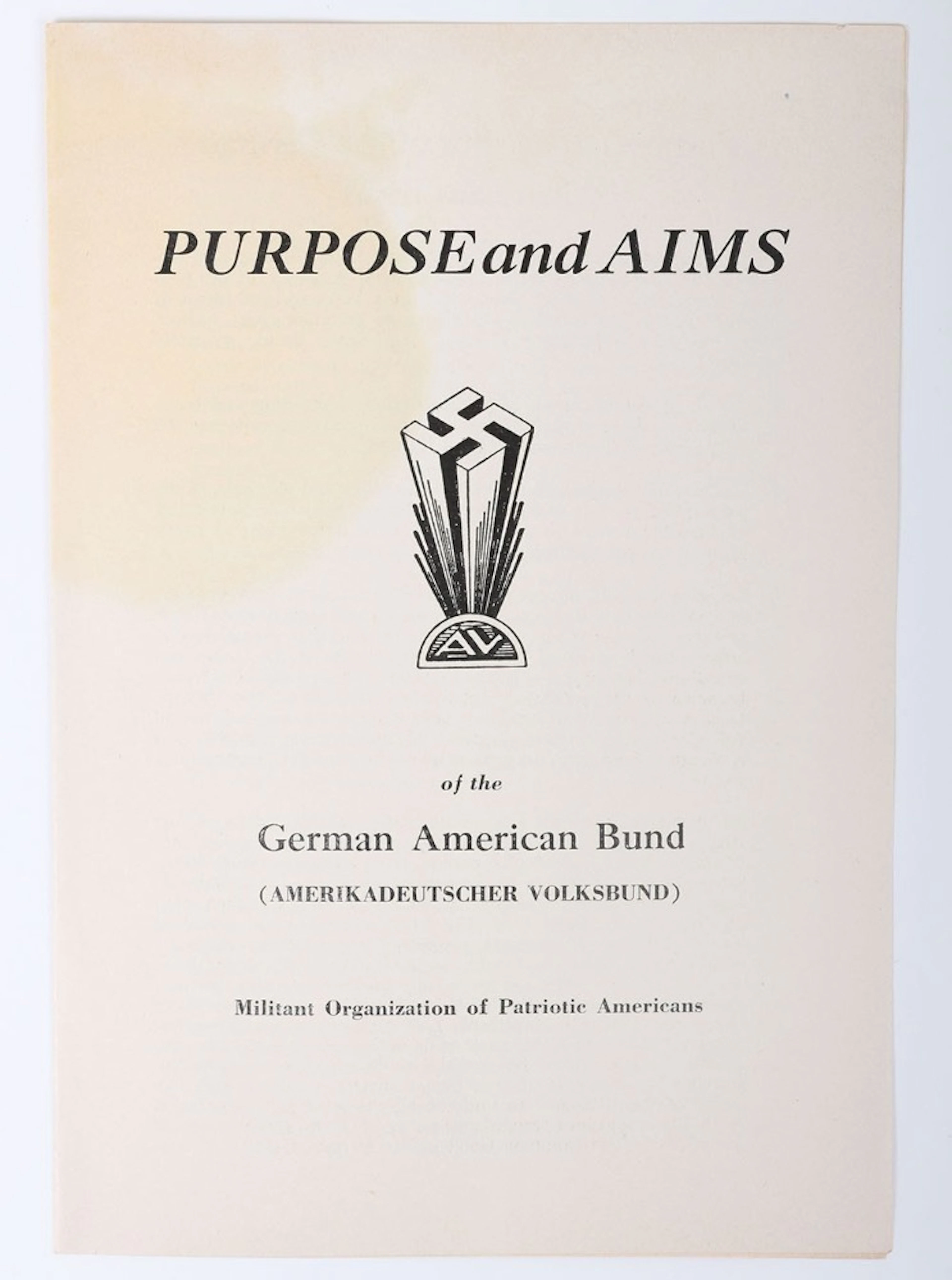 German American Bund 'Purpose and Aims' Publication