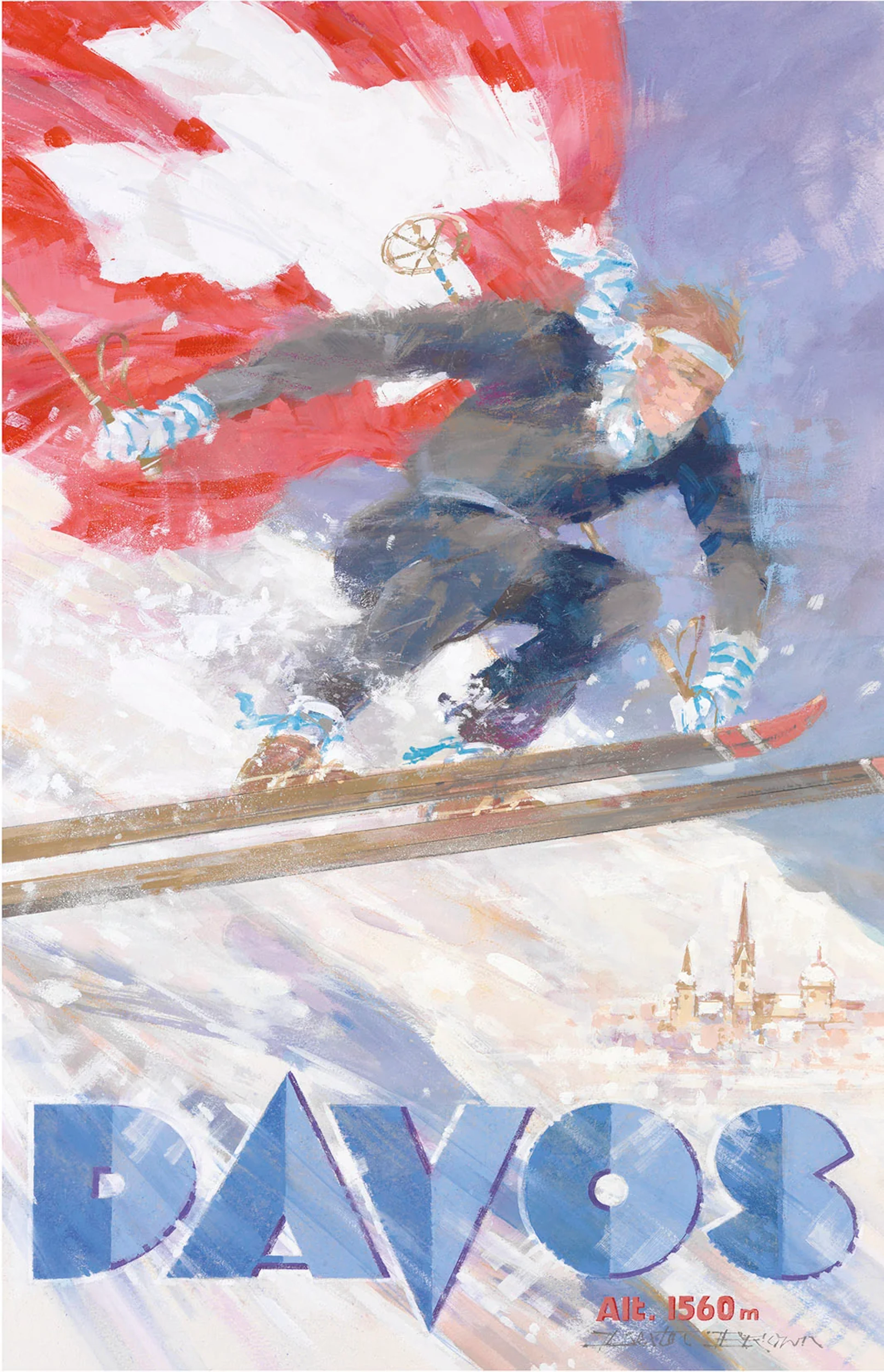 Davos: 'Skier with Flag' Poster