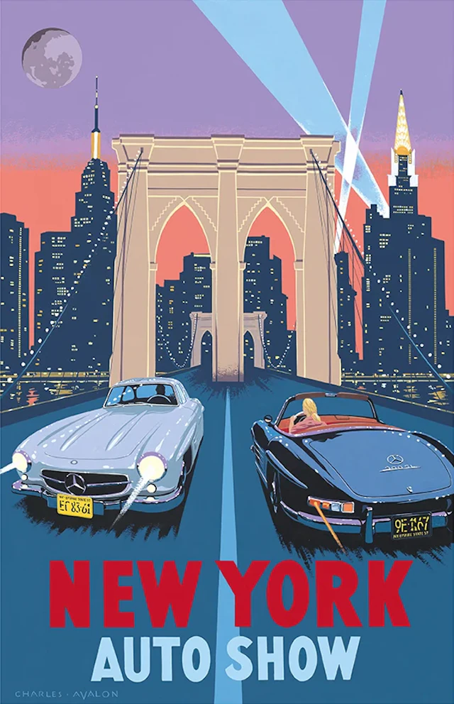 Mercedes 300 SL Gullwing and Roadster - New York Auto Show Poster