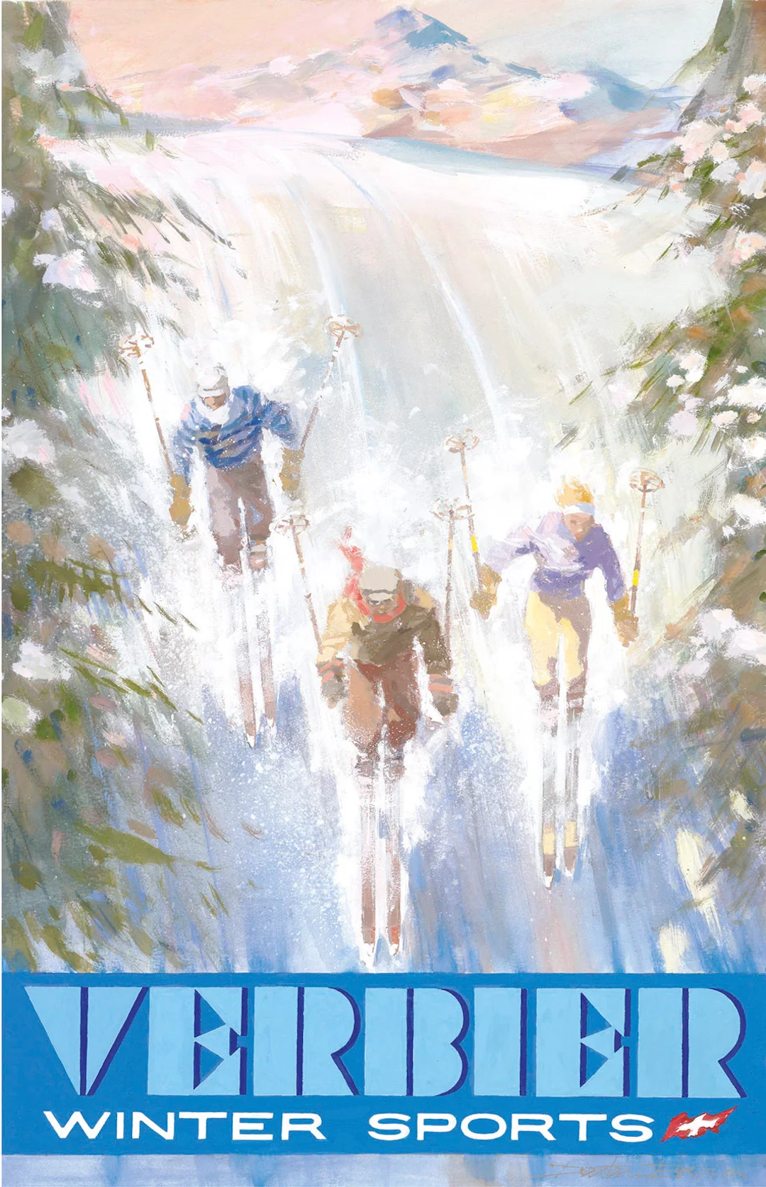 Verbier: 'Downhill Skiers' Poster