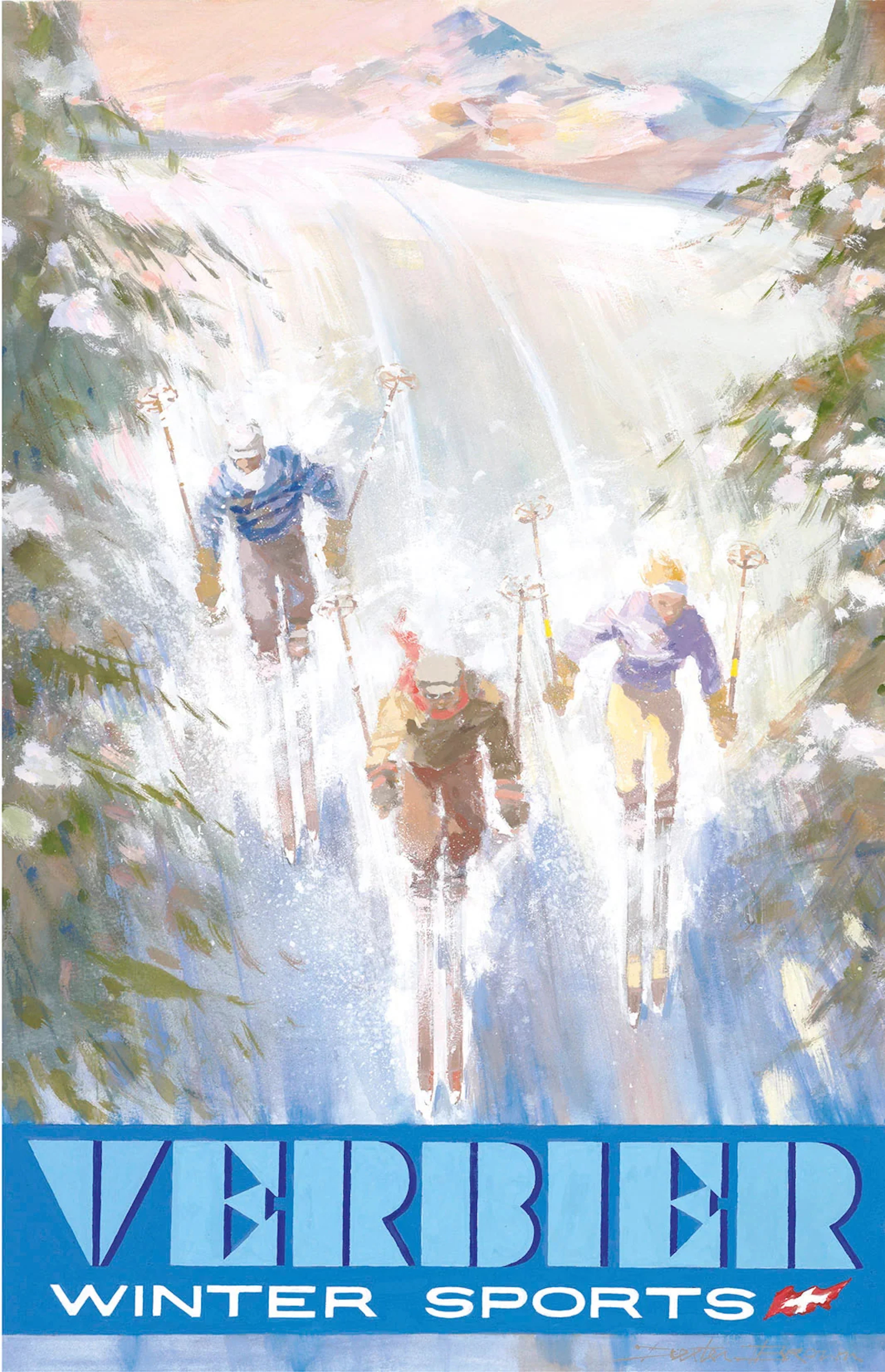 Verbier: 'Downhill Skiers' Poster