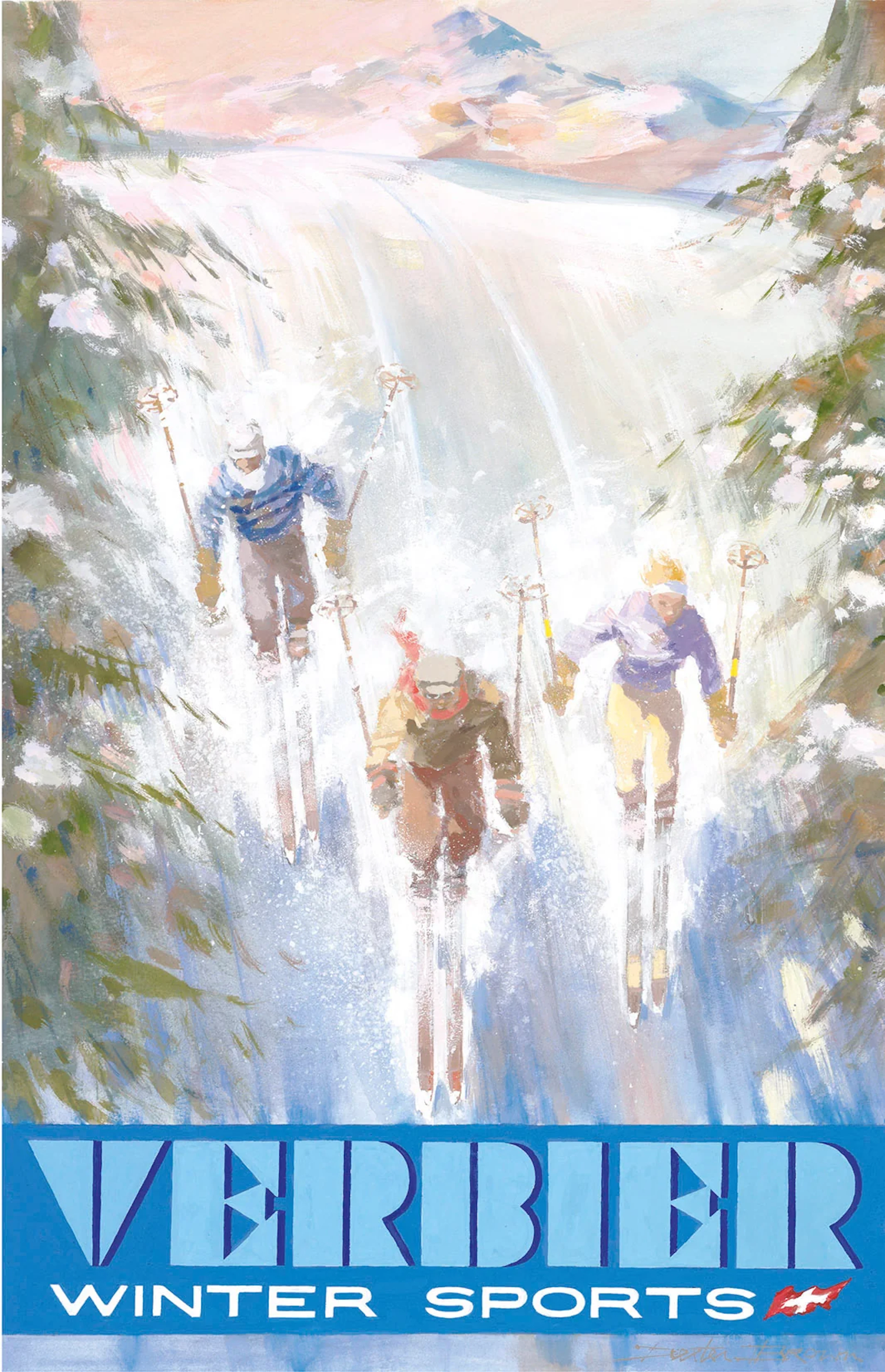 Verbier: 'Downhill Skiers' Poster