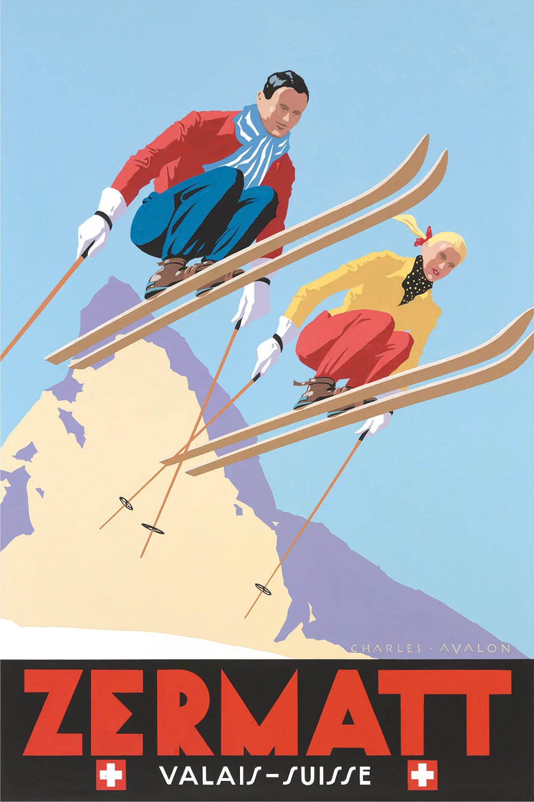 Zermatt: 'Skiing Couple' Poster
