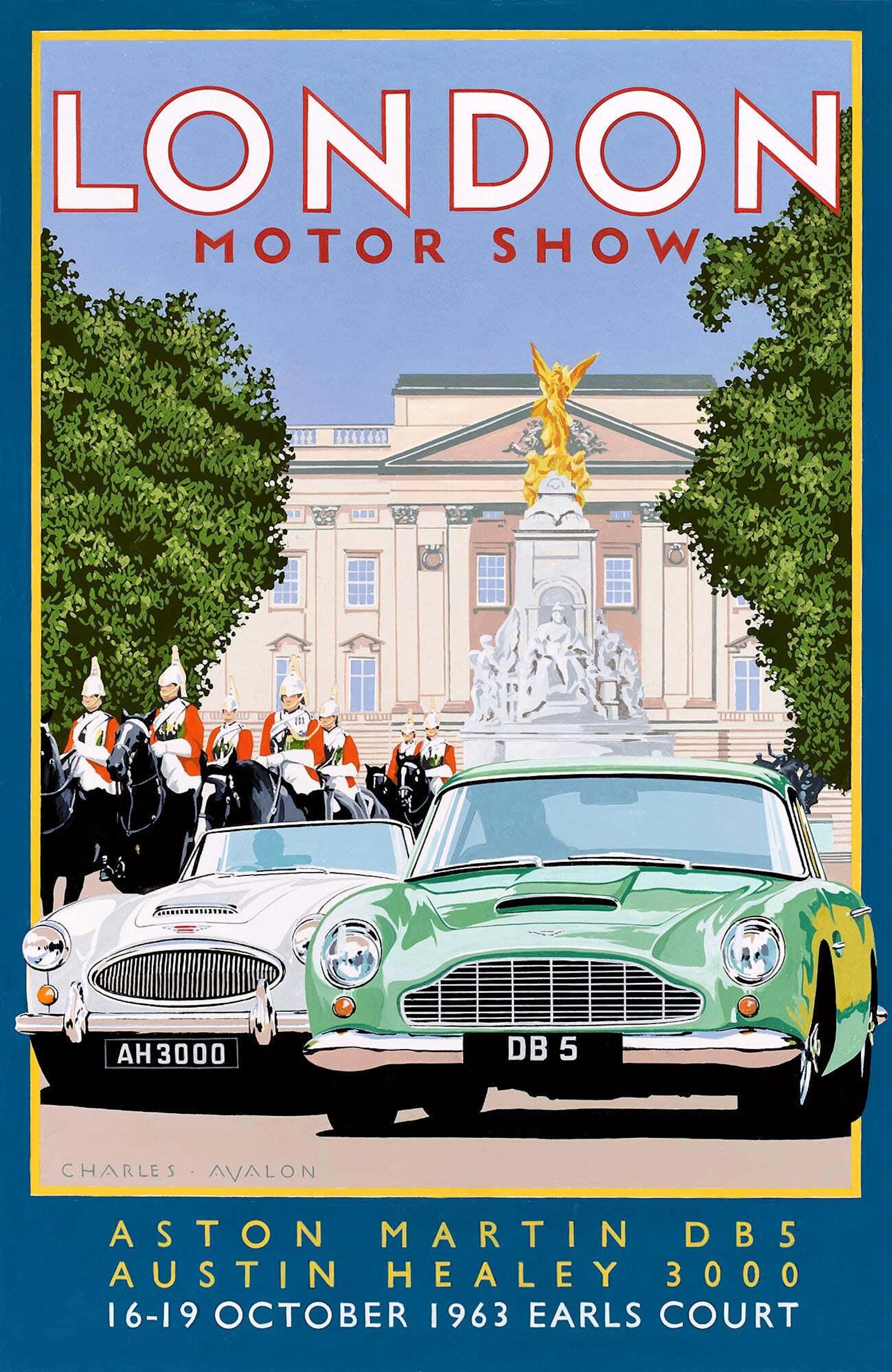 Aston Martin DB5 / Austin Healey 3000-London Motor show 1963 Poster