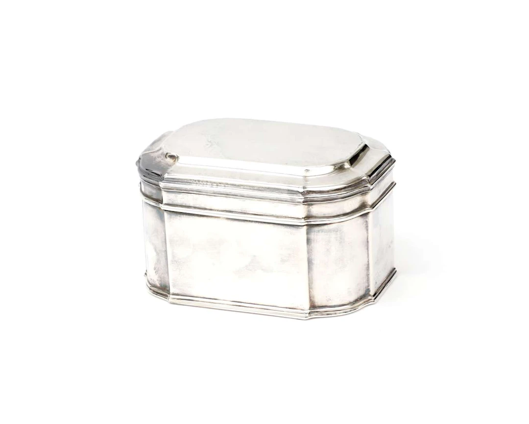 A silver biscuit tin, probably from Germany, 20th century