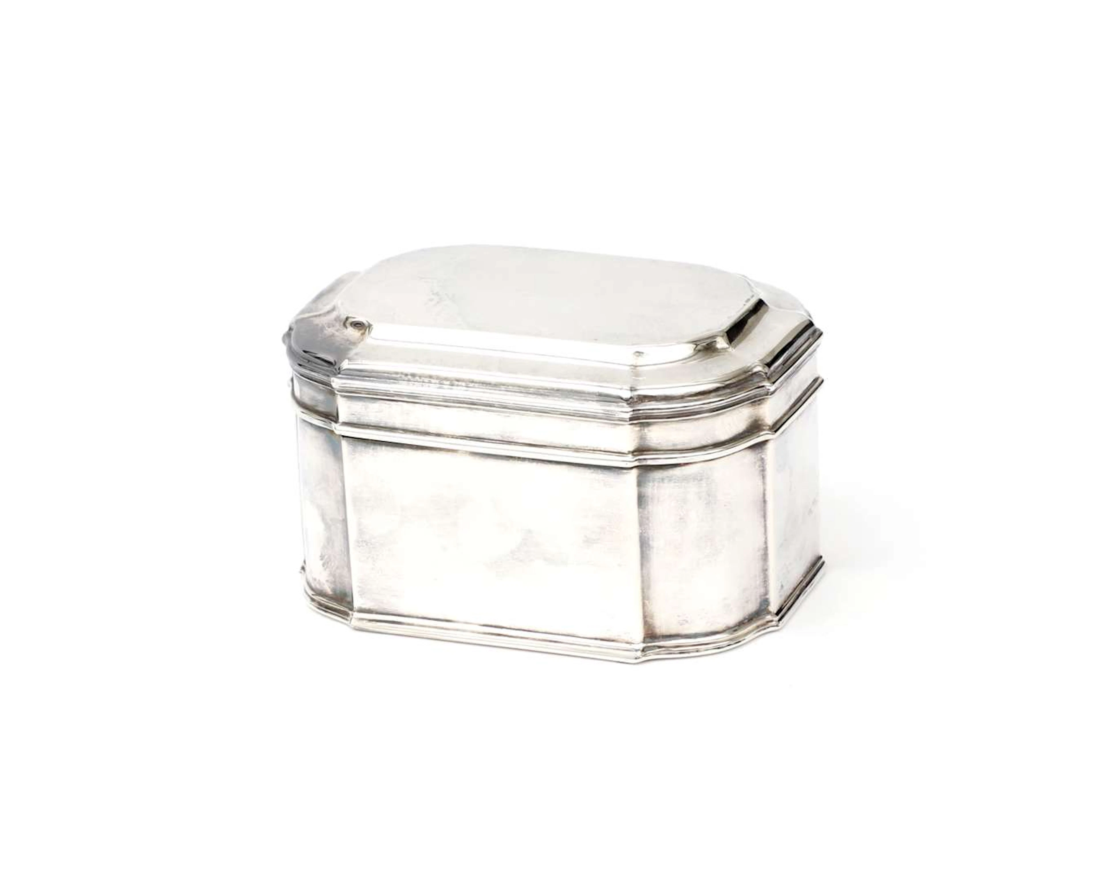 A silver biscuit tin, probably from Germany, 20th century