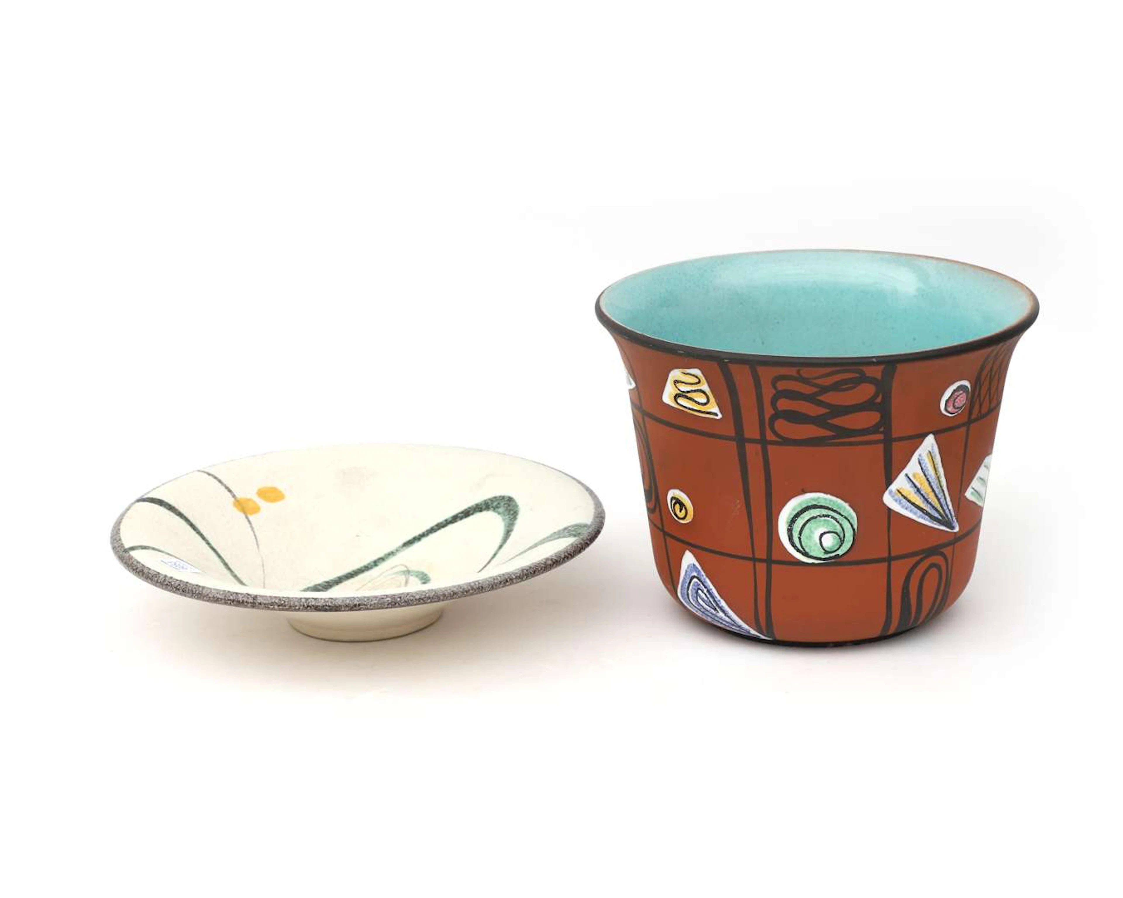 A coloured ceramic flowerpot and a bowl. Ruscha, Germany, 1950s